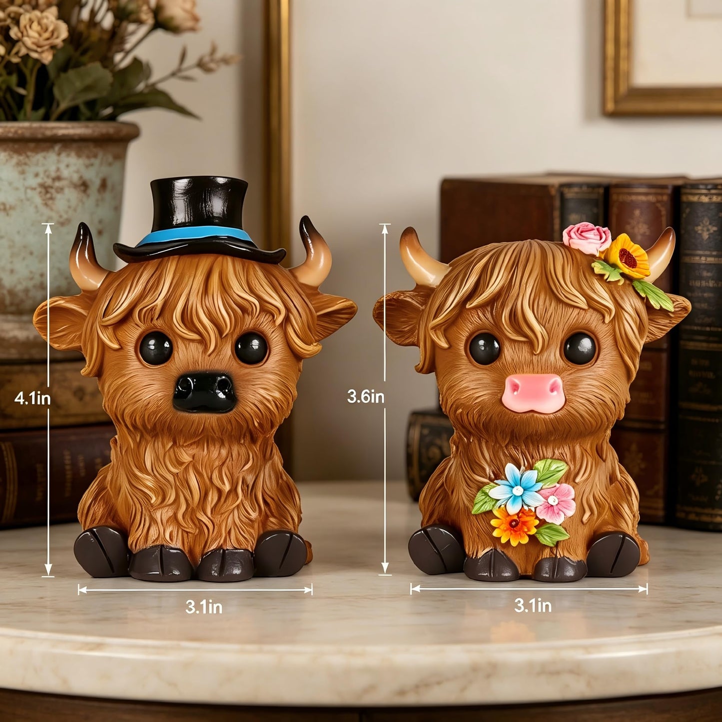 nawaza Highland Cow Statue Resin 2 pcs Birthday Gifts for Women,Mom,Highland Cow Gifts Beautifully Crafted Home Office Farmhouse Kitchen Decorations Figurine