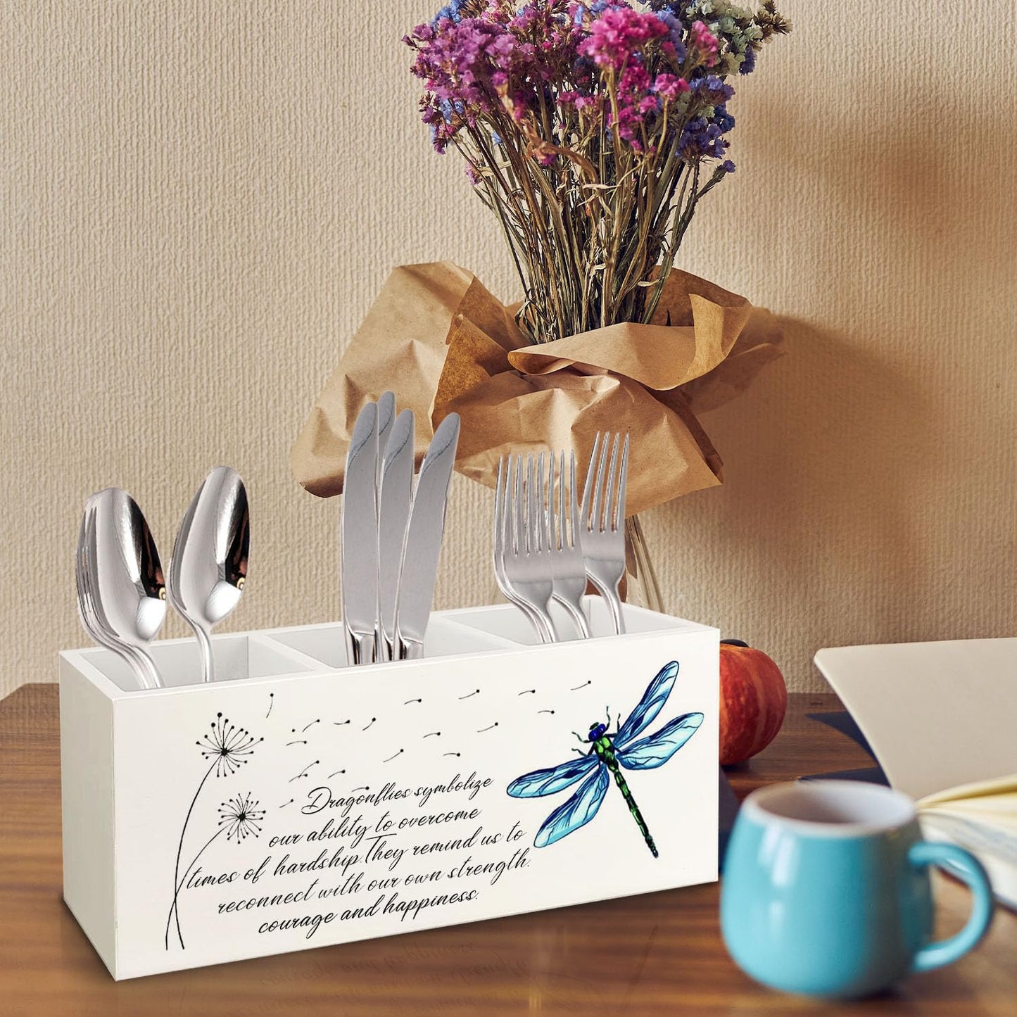 Yhtrg Dragonfly Dandelion Decorative Pencil Holder for Desk, Bookmark Holder Decor, Pen Caddy for Desk Decorative, Motivational Gifts for Women