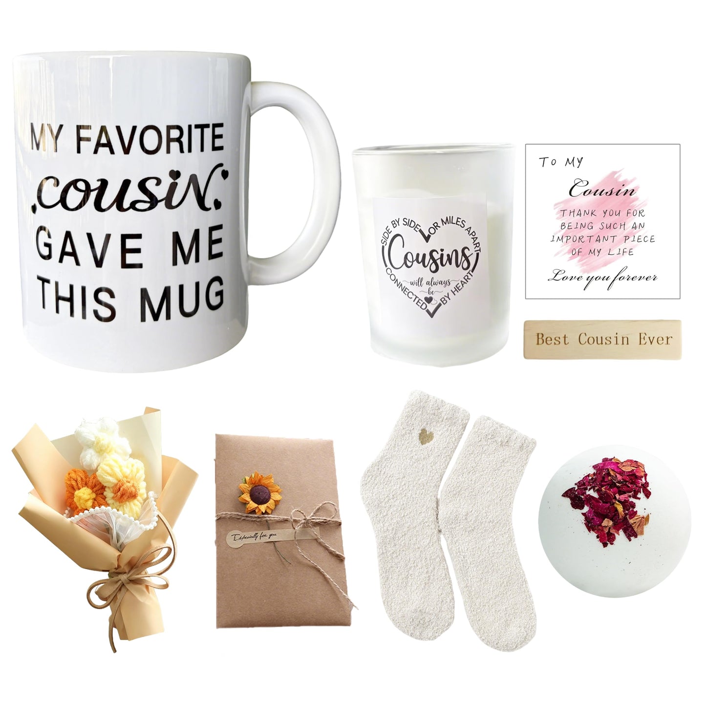 8pcs Cousin Gifts for Women, Cousins Birthday Gift Ideas Box for Female, Best Cousins Ever Gifts Basket for Christmas