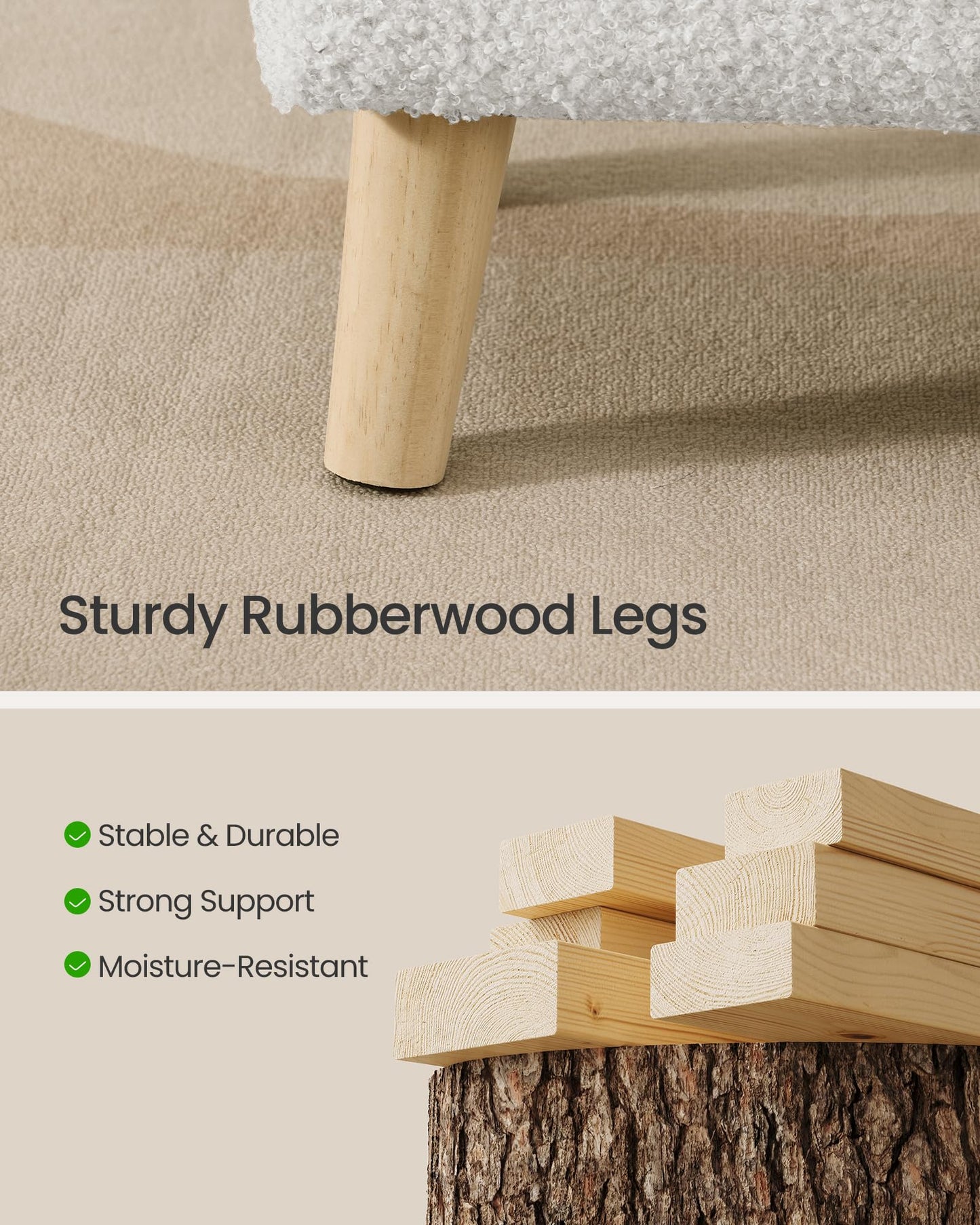 SONGMICS Storage Ottoman, Foot Stool, Ottoman with Padded Seat, Foot Rest with Wood Legs, Small Table, for Hallway, Living Room, 11.8 x 15.7 x 11.4 Inches, Teddy Fleece, Cream White ULOM518WD01