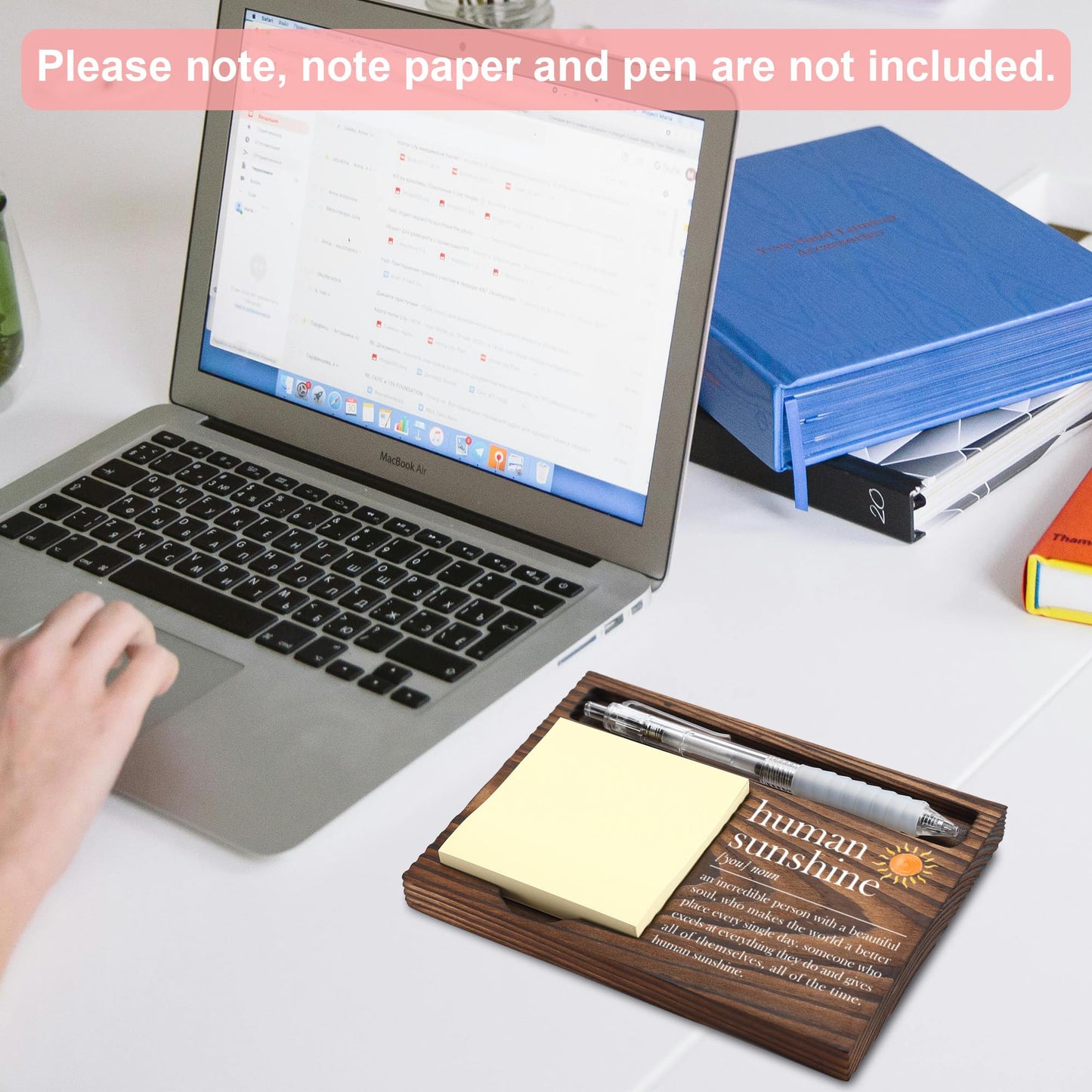 Human Sunshine Gifts, Appreciation Gifts, Thank You Gifts, Sticky Note Holder, Post-it Note Dispenser for Desk, Wooden Post-it Note & Pen Holder 6.5" x 4.7" - FTA106