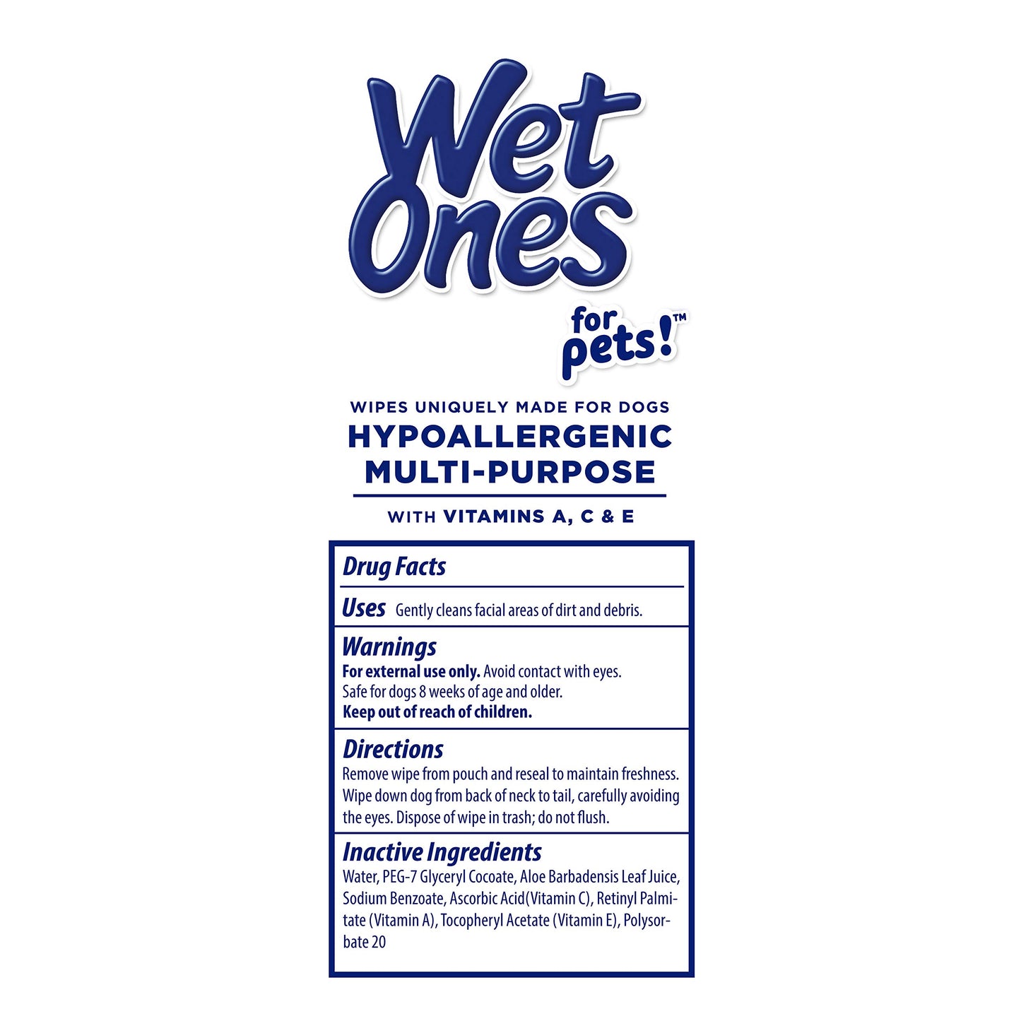 Wet Ones for Pets Hypoallergenic Multipurpose Dog Wipes with Vitamins A, C and E - Fragrance-Free All-Over Pet Grooming Wipes for Dogs in Canister, 50 Count
