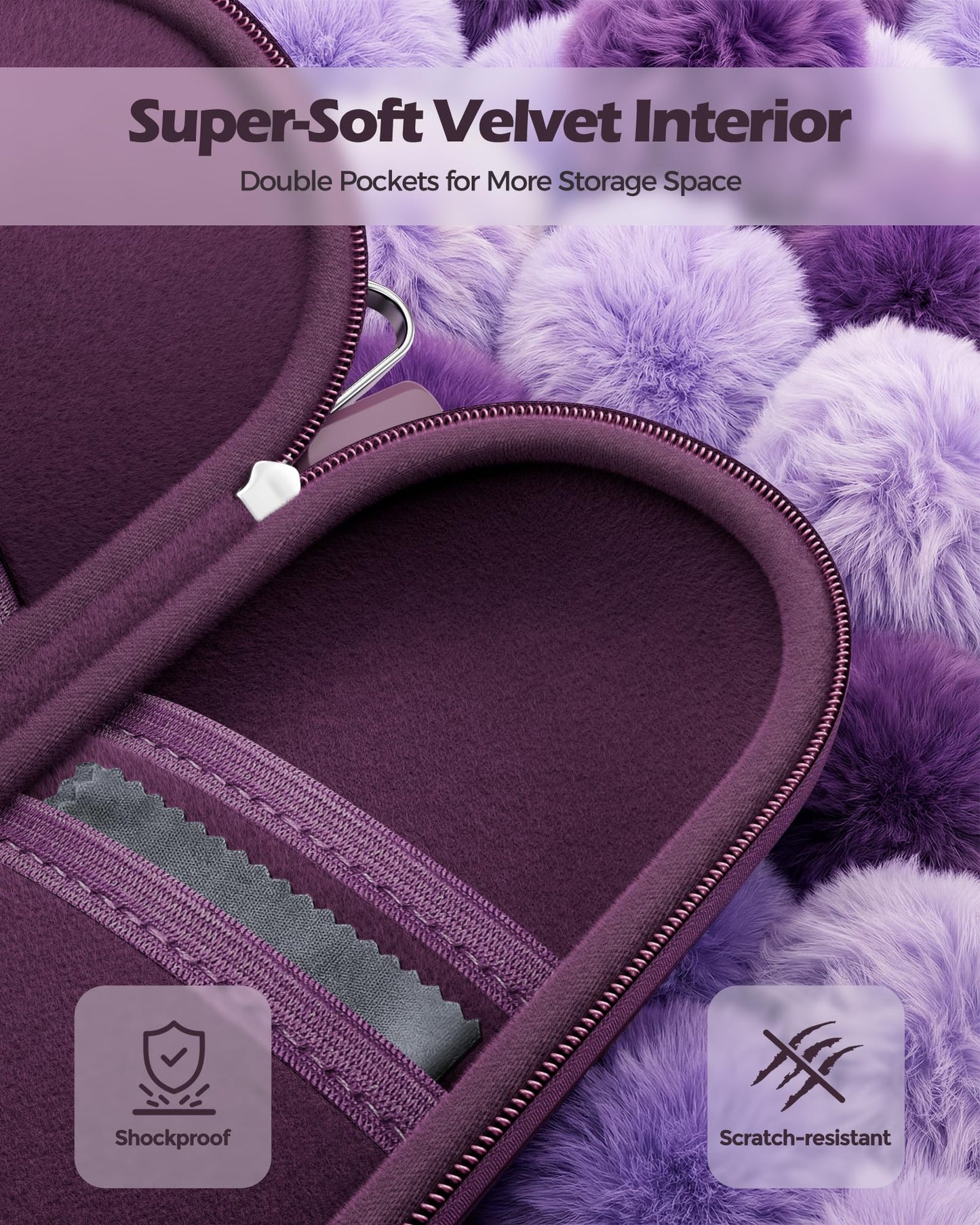 ProCase Double Sunglasses Case, Hard EVA Shell Shockproof Dual Eyeglass Case for Men Women with Metal Hook and Velvet Lining, Travel Zipper Glasses Holder Organizer for Couple Gifts -Plum