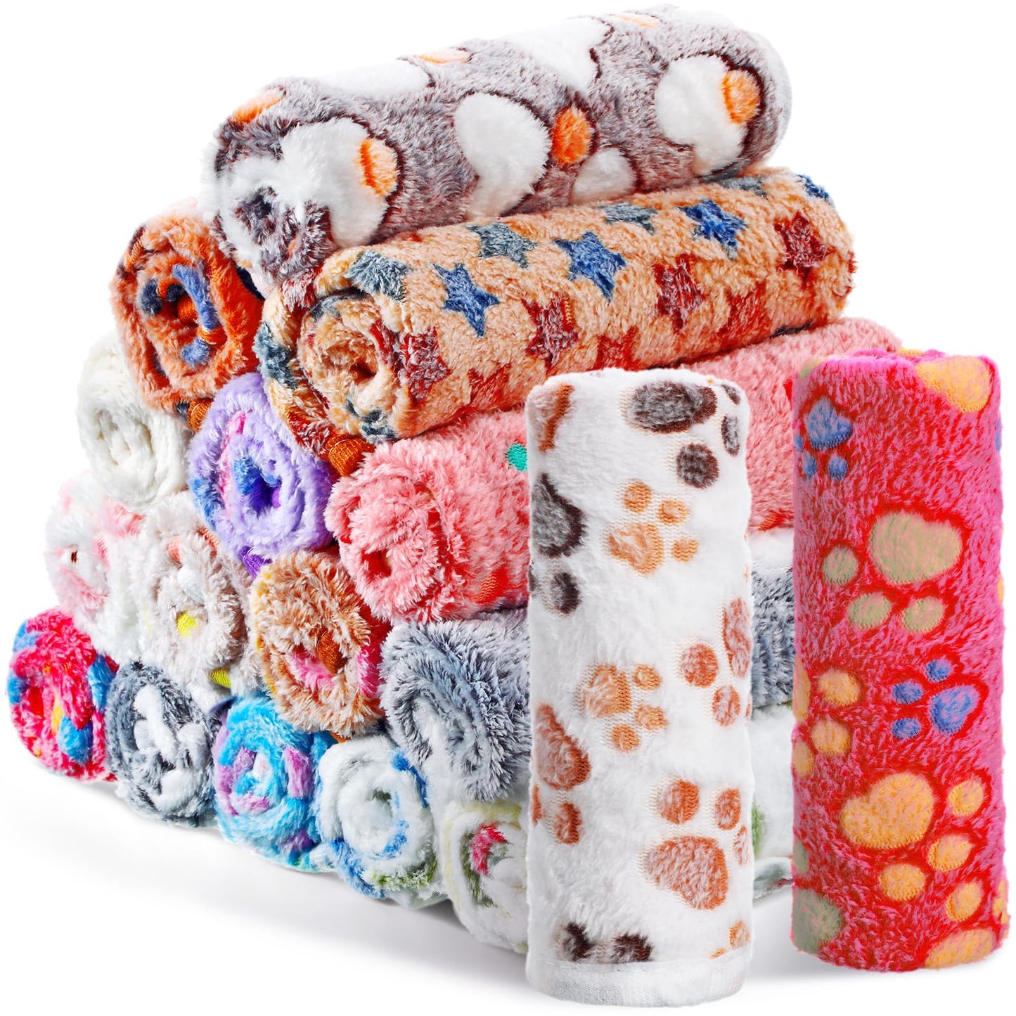 Chumia 18 Pcs Fleece Pet Blanket Soft Warm Sleep Mat Fluffy Cute Puppy Supplies Paw Bone Star Elephant Dot Heart Print Design Bed Blankets for Dog Cat Kitten Animals (41 x 30 Inch,Sweet)