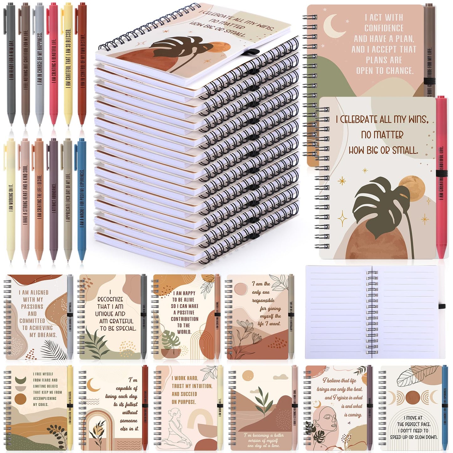 Kosiz 24 Pcs/12 Set Positive Affirmation Gifts Bulk for Women Gratitude Spiral Journals with Pens Motivational Notebooks Mothers Day Gifts for Mom Employee Coworker Teacher Nurse Volunteer (Rainbow)