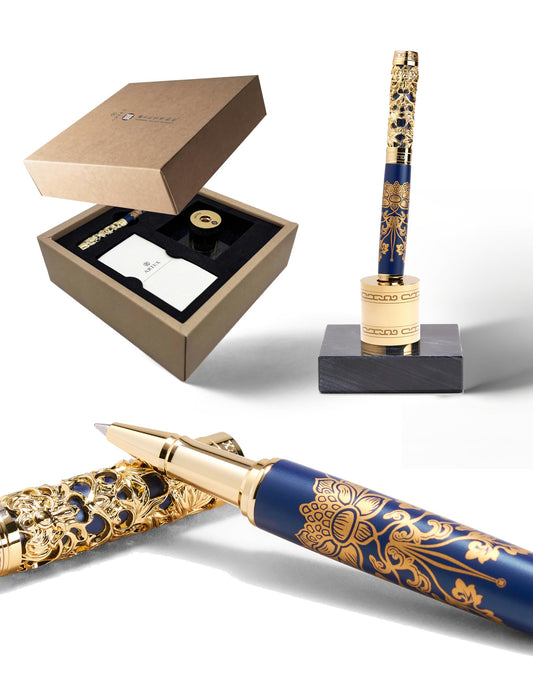 ARTEX Executive Rollerball Pen Sets With Stand-Museum Collections-Crafting Timeless Beauty-Luxury Pen Gift & Office Desk Decor, German SCHMIDT refill, Solid Metal & Marble Texture