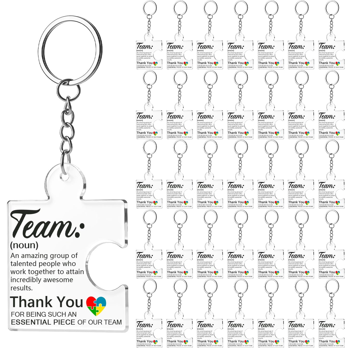 VZZNN Employee Appreciation Gifts – 36 Pack Team Gifts for Employees, Thank You Keychain Set for Staff, Teachers, Volunteers, Teamwork Gift Office Puzzle Piece Acrylic Keychains