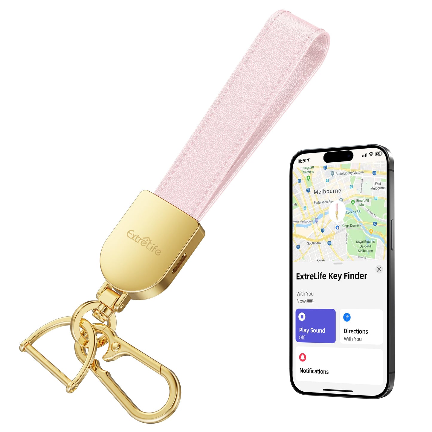 Keychain, Works with Apple Find My, Leather Car Keychain for Women and Men, Car Key Fob Holder, Key Chain with GPS Tracker, Anti-Lost Smart Keys Finder, Rechargeable, Pink