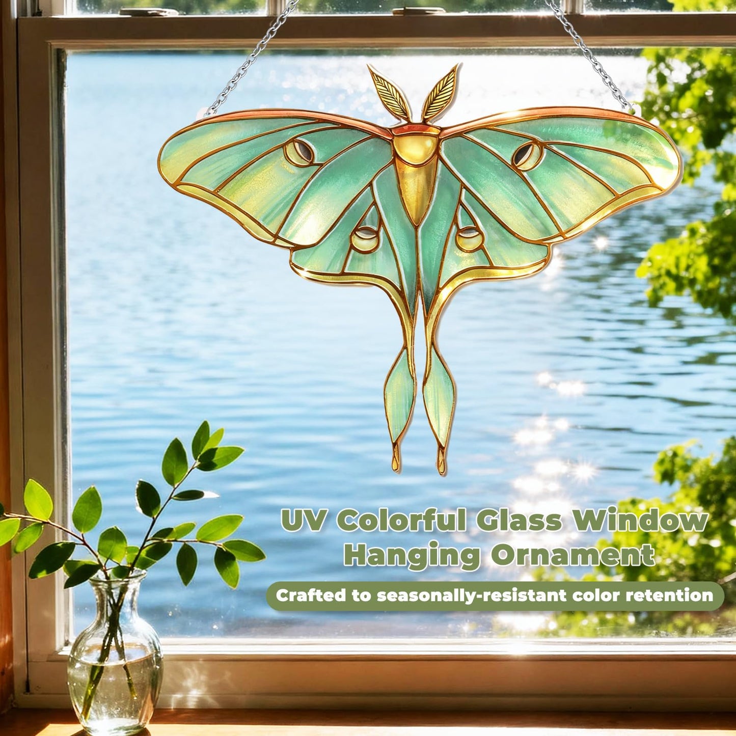 Stained Glass Window Hanging, Luna Moth Suncatcher for Window Decor, Gift for Women Mom Grandma and Art Lover, Ideal Gifts, Elegant Home Decor 5.8x7.3 Inch, Garden, Patio