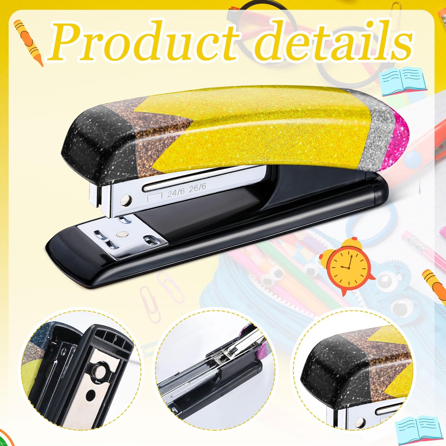 Humyoun 3 Pcs Teacher Appreciation Gifts Set Glitter Pencil Stapler Tumbler Ballpoint Pen Teacher Gift Office Supply 20 oz Stainless Tumbler Stapler with Staples for 2026 Graduation School Gift
