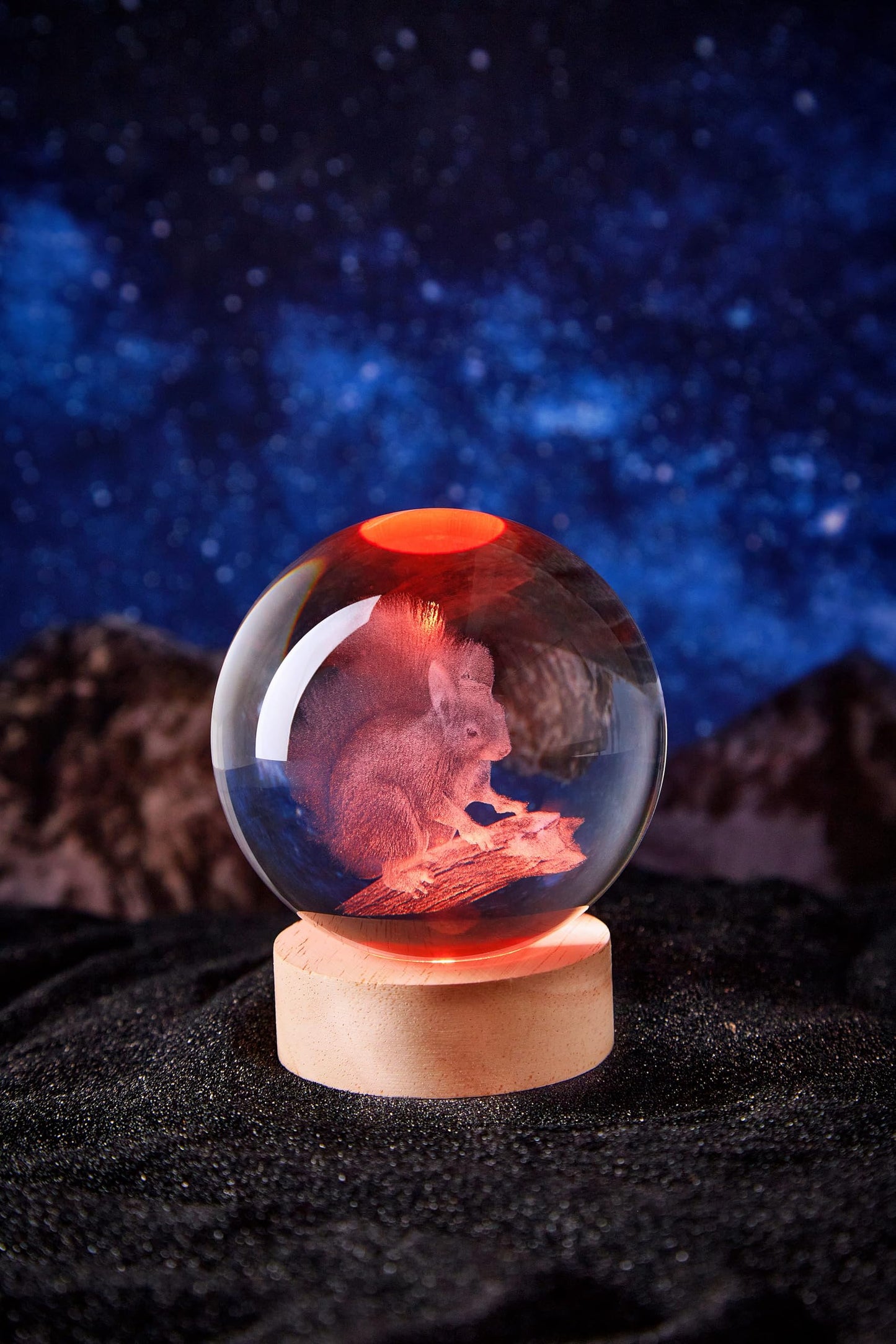 3D Large Squirrel Crystal Ball Night Light with Wooden Base, Crystal Lamp Gift for Kids Friends, 16 Color Changing with Remote Control, Laser Engraved 3.15 inch Glass Ball Lamp (Squirrel)
