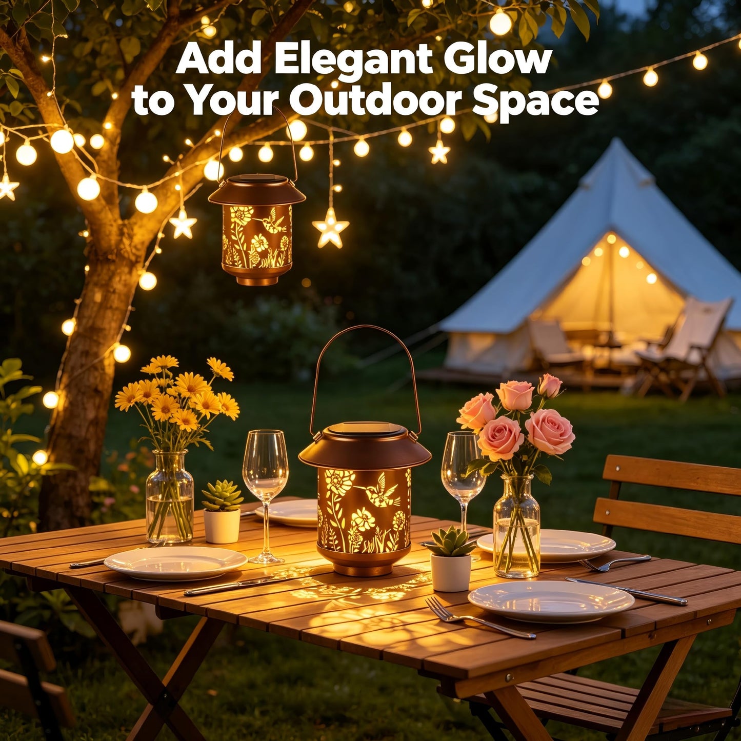 Solar Lantern Lights Outdoor Hanging, Solar Lights Outdoor Waterproof,Garden Decor Gifts for Women Mom,Metal Decoration Lanterns for Garden Patio(Hummingbird)