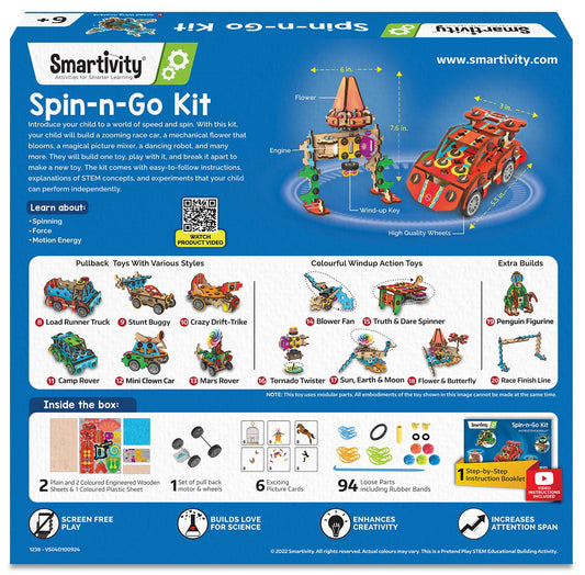 Smartivity 20in1 Spin-n-Go Kit for Kids Ages 6-7-8-9-10-11-12 I Build a Moving Robot, CAR, Airplane & More I Birthday Gifts for Boys & Girls | DIY Science Toy for Kids 6-12 Years Old