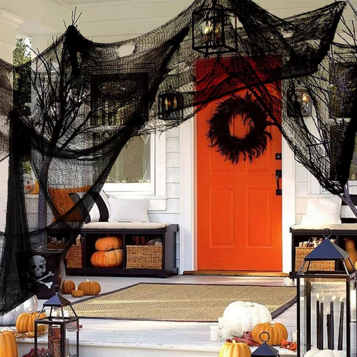 Niurui 400 x 39 inch Large Size Creepy Cloth Black Halloween Scary Spooky Cloth-Windows Doorways Gauze Cobweb Spider webs Decorations for Halloween Party Haunted House Decor