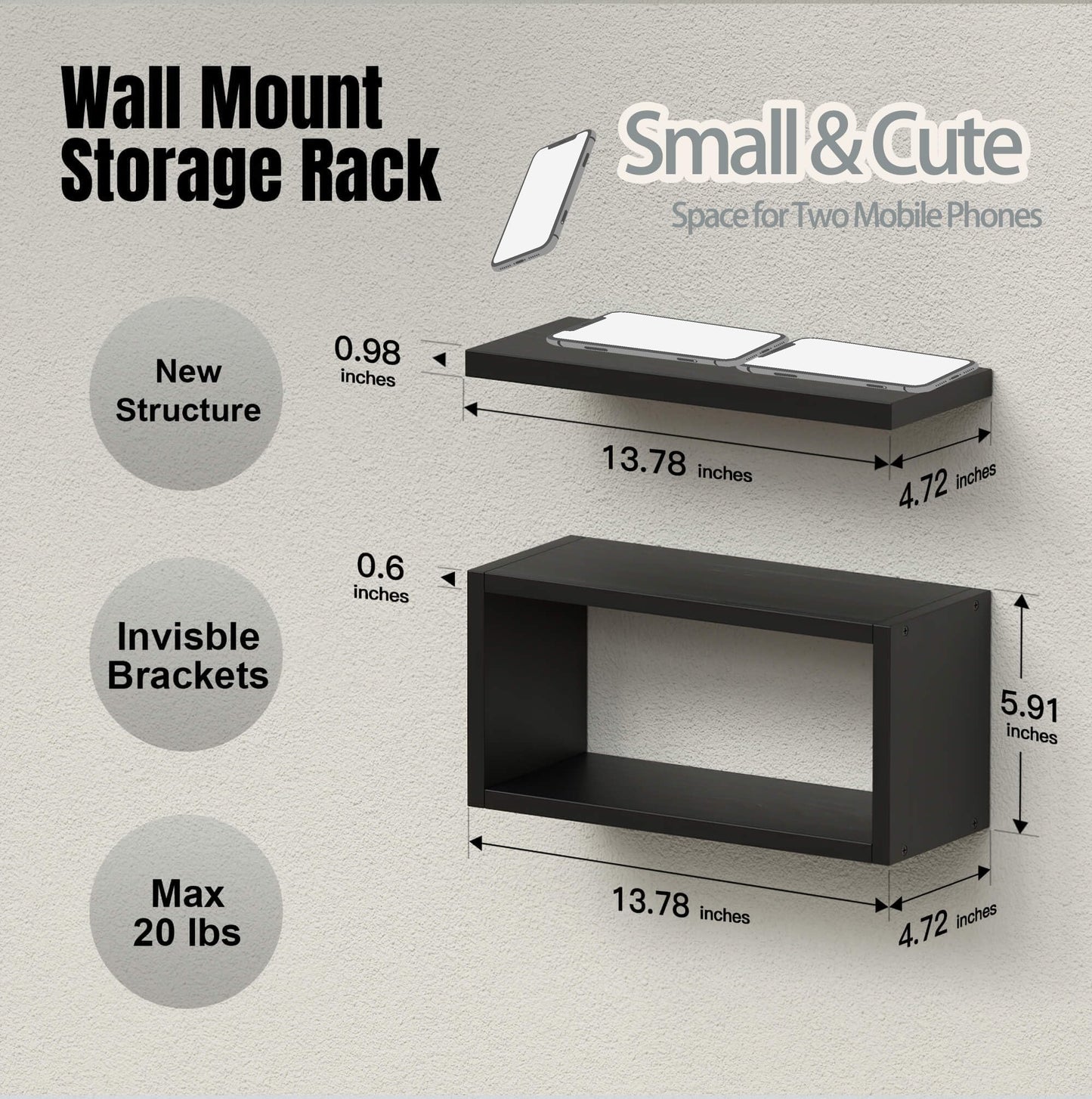 RICHER HOUSE Floating Shelves Bathroom, Black Floating Shelves for Wall, Above Toilet Bathroom Shelves, Wall Mounted Hanging Shelves for Bedroom, Kitchen, Living Room Decor - Black