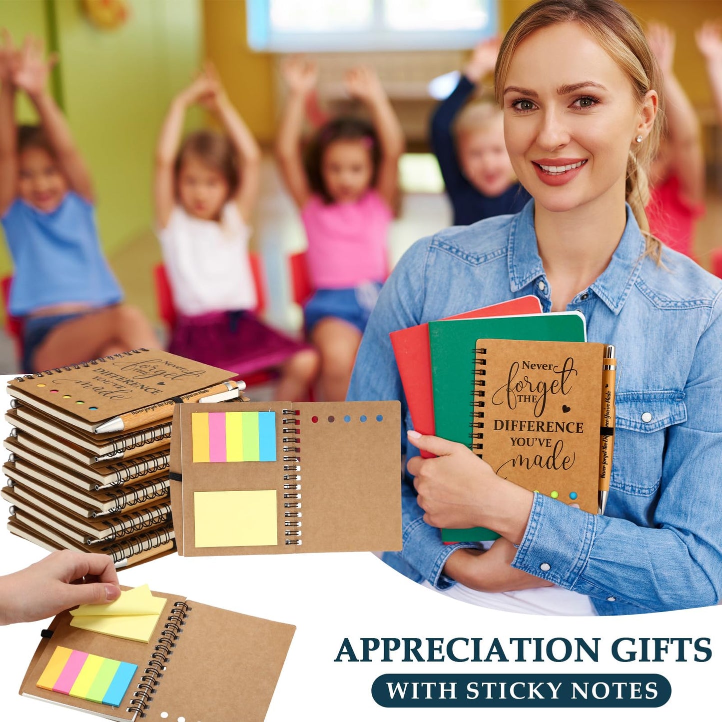 Yeyeplum 60 Pcs Employee Appreciation Gifts Bulk Inspirational Glass Cup Makeup Bag Bamboo Pen Motivational Notebook and Bag for Volunteer Lab Week Teachers Nurses Office Staff (Never Forget)