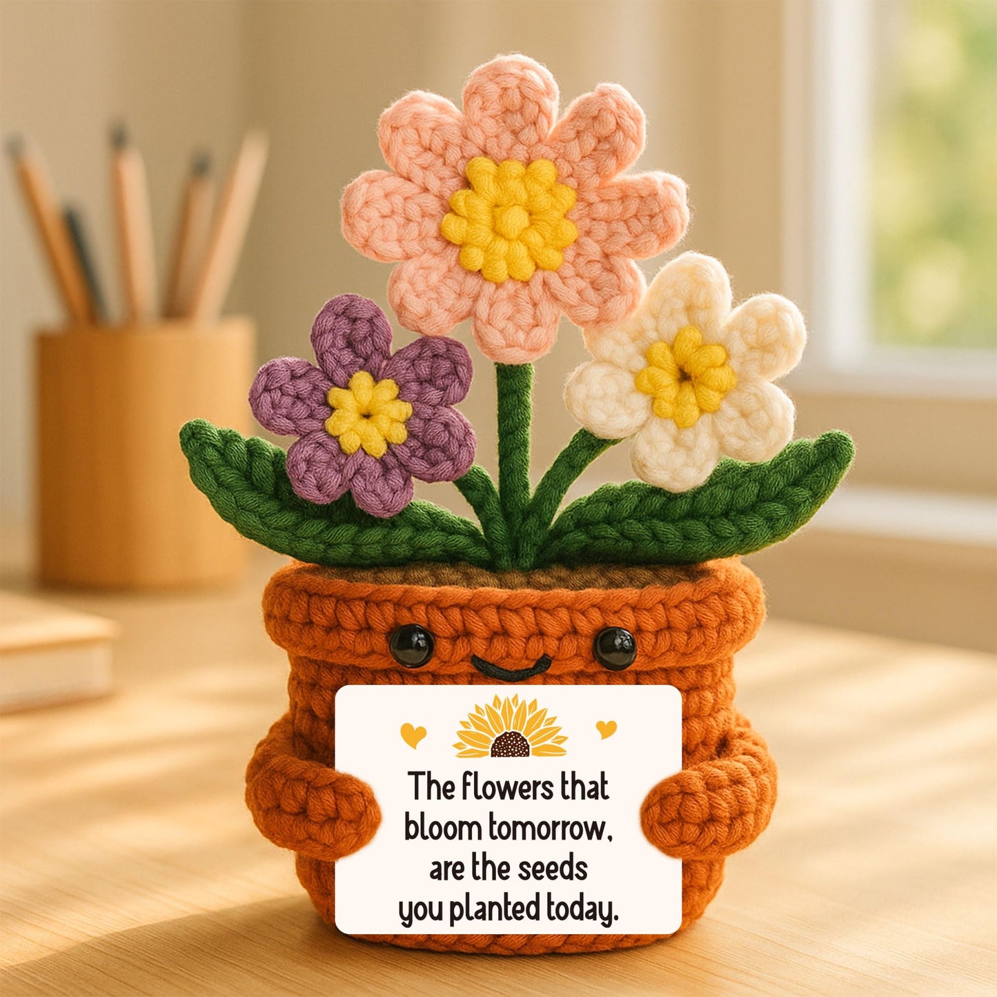 BackURyear Cute Women Teacher Appreciation Gifts, Thank You Christmas Graduation End of Year Gift for Best Female Mentor Mom, Crochet Daisy Present Woman Teachers Office Desk Decor