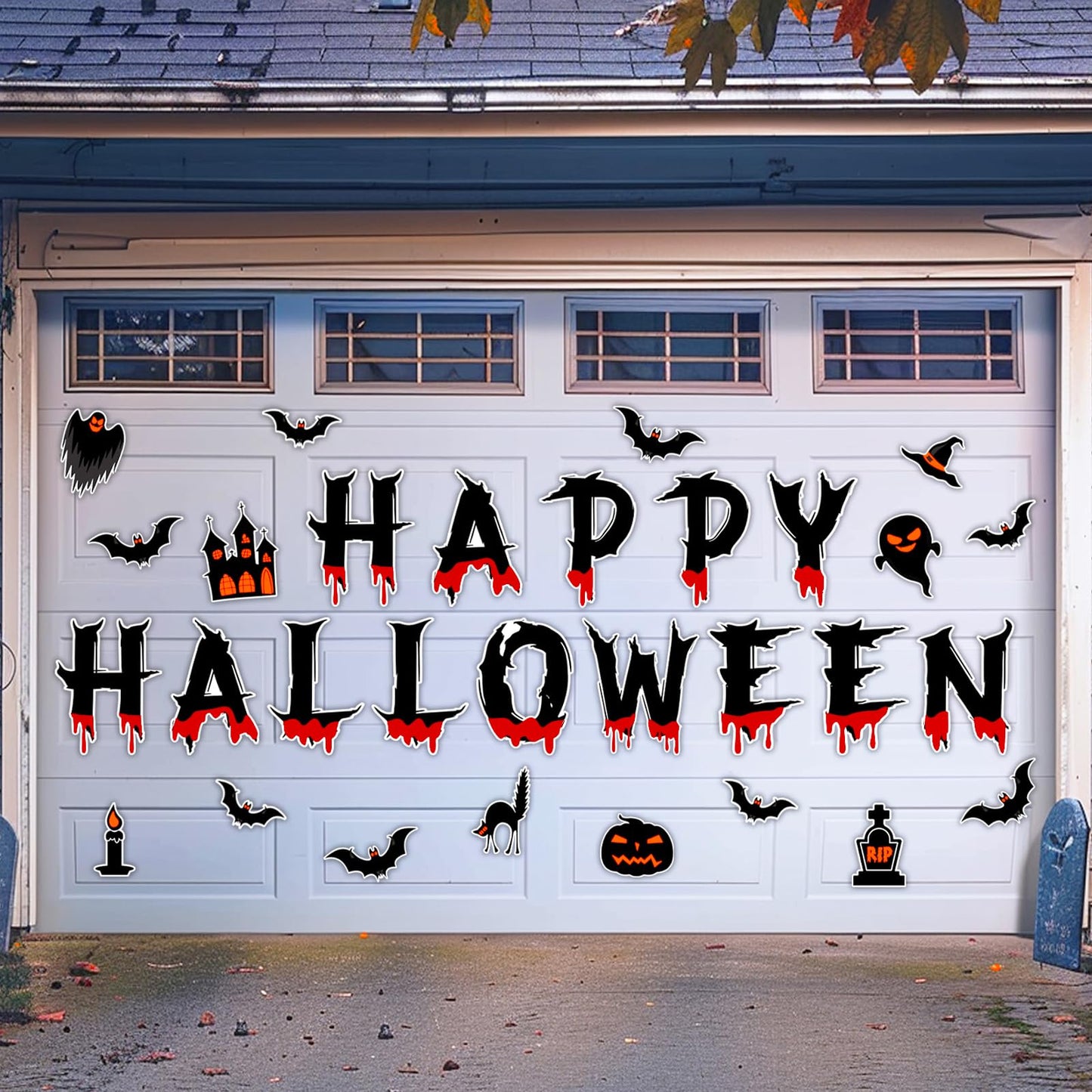 Halloween Decorations Garage Door Magnets, 30pcs Magnetic Happy Halloween Garage Decorations, Outdoor Halloween Decoration Magnetic Decals for Fridge Mailbox, Large Halloween Car Stickers
