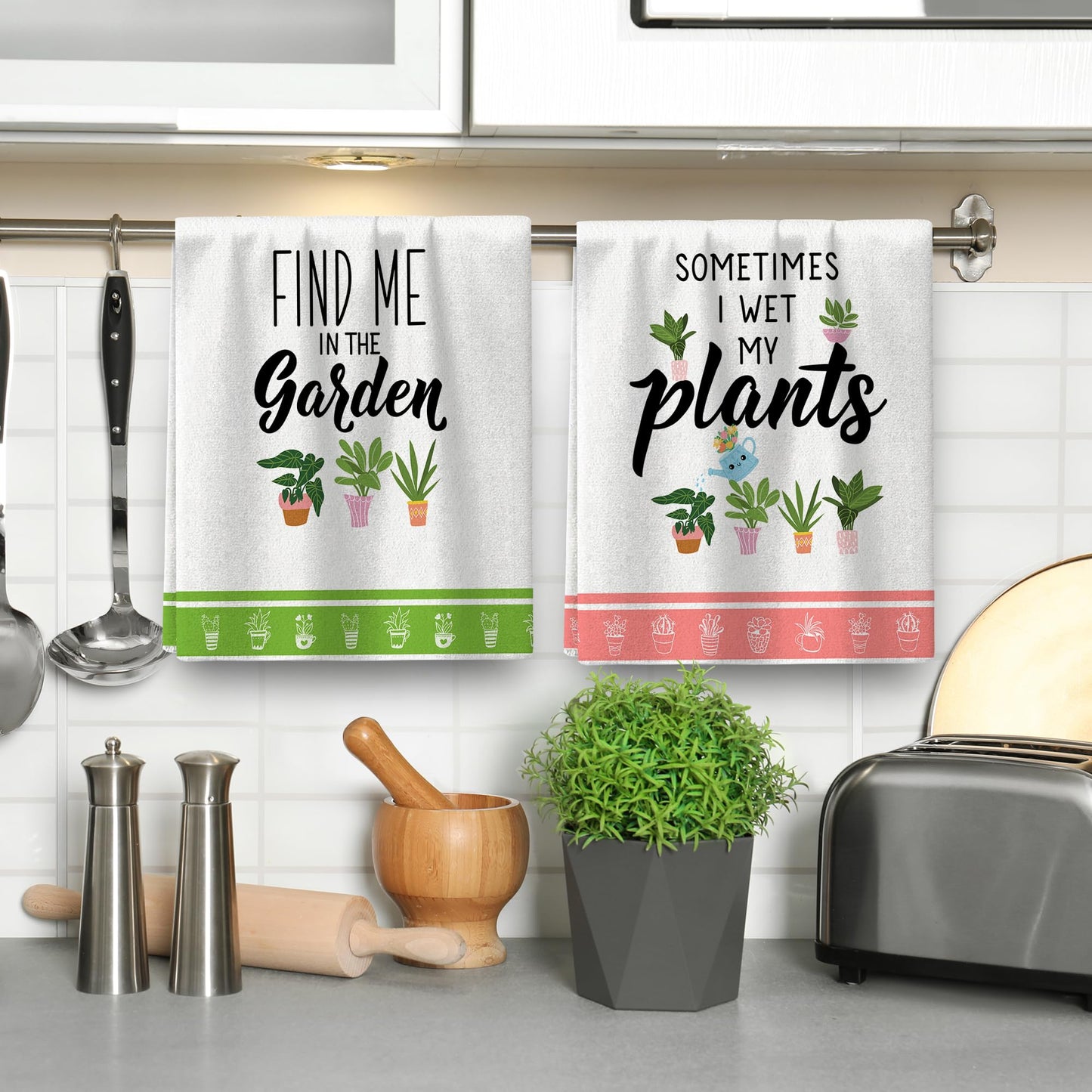 Plants Kitchen Dish Towels Decorative Set of 2, Absorbent Cute Tea & Hand Towels for Kitchen, Gardening Gifts for Plant Lovers Gardenners Women Lady Friends, Housewarming Gifts for New Home Hostress