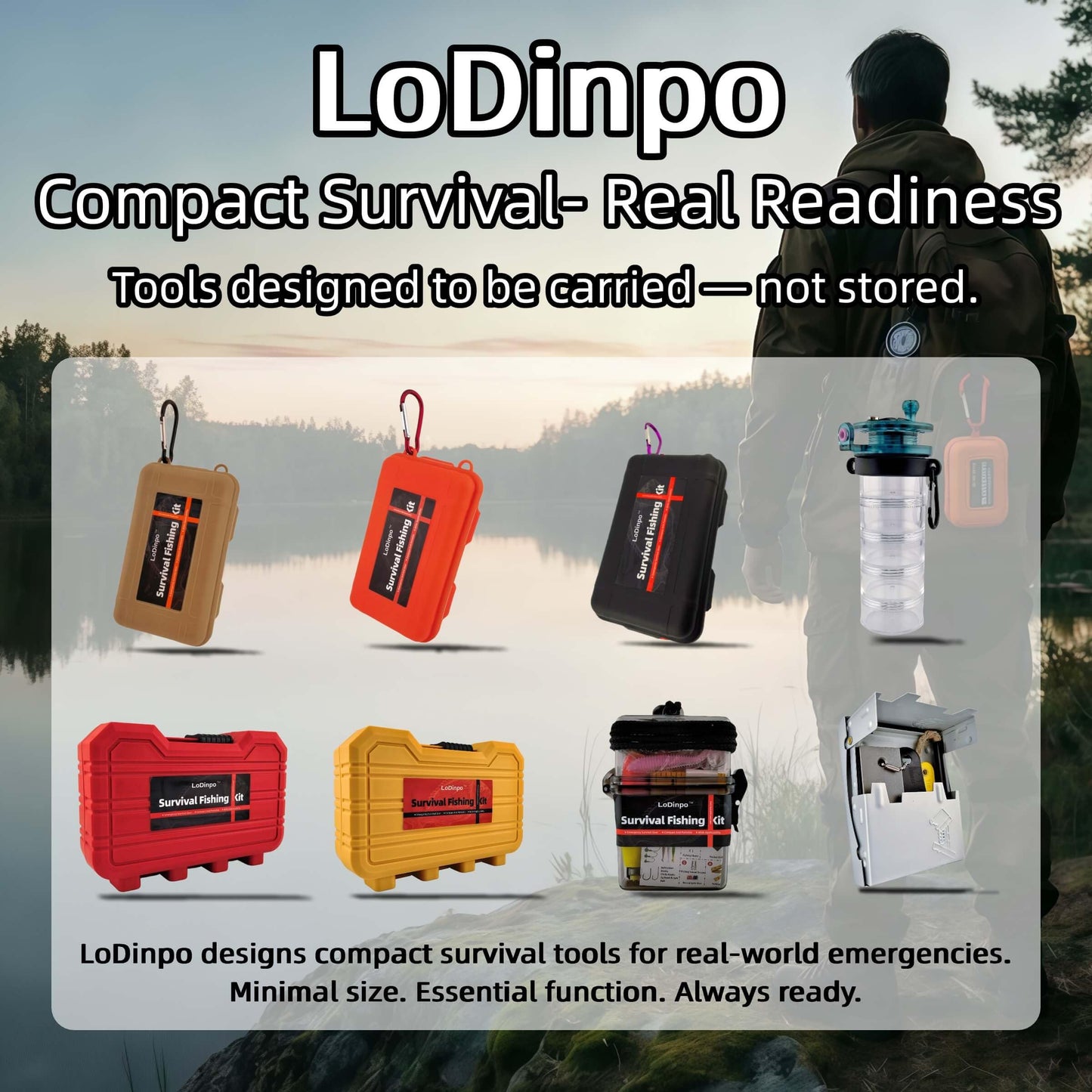 LoDinpo Mini Survival Fishing Kit, Compact Emergency Fishing Gear Box, Pocket Fishing Tackle Set for Travel & Outdoor Use Grey