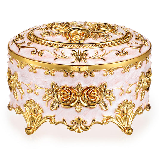 Hipiwe Vintage Metal Jewelry Box - Oval Trinket Organizer Ring Box Case with Rose Pattern Jewelry Storage Box for Ring Earrings Necklace, Gift for Women