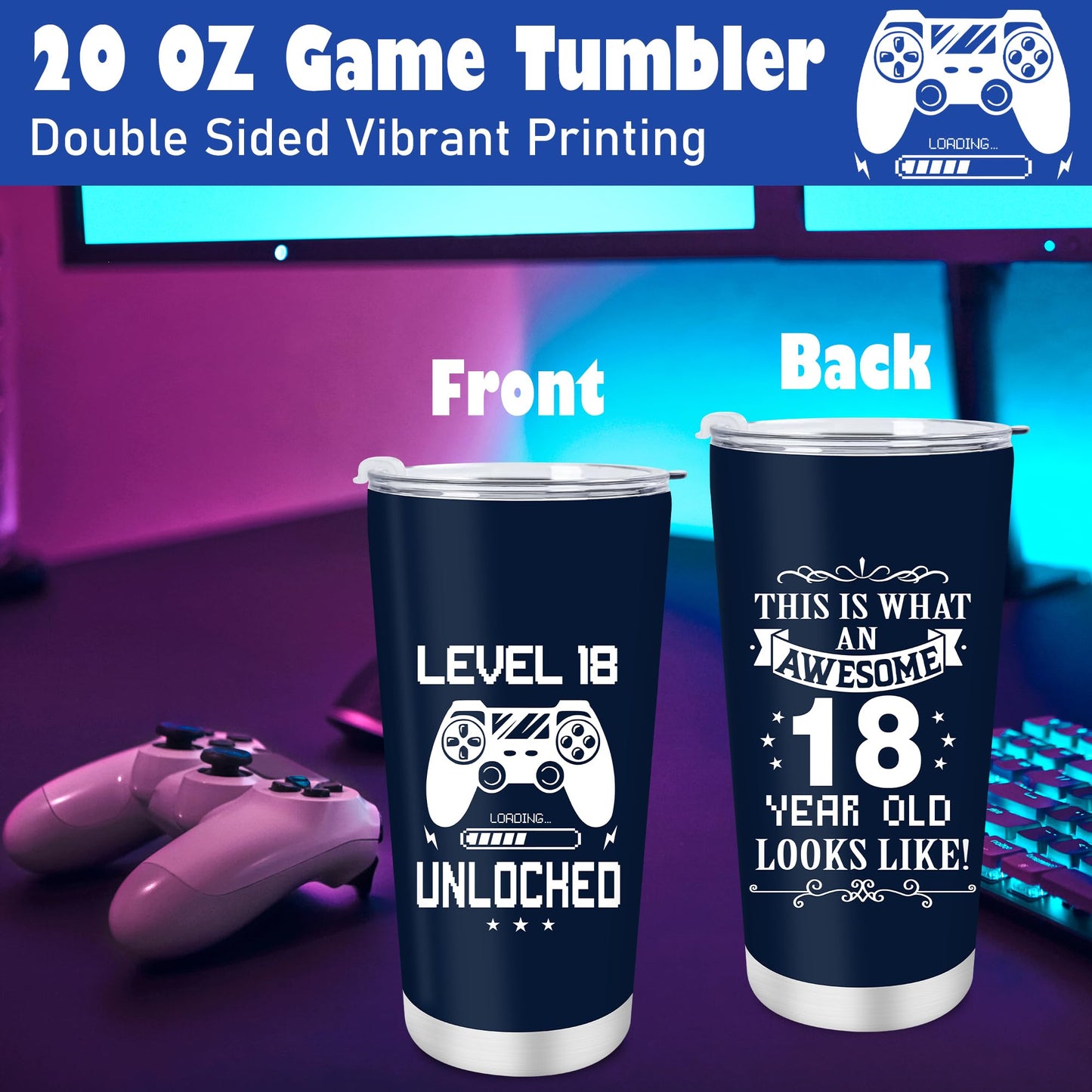 Keluna 18th Birthday Gifts for Boys - 18 Year Old Boy Birthday Gifts Idea with 20 Oz Tumbler, Bracelet, Socks, Keychain, Greeting Card for Son, Nephew, Grandson, Brother, Boyfriend Christmas Holiday