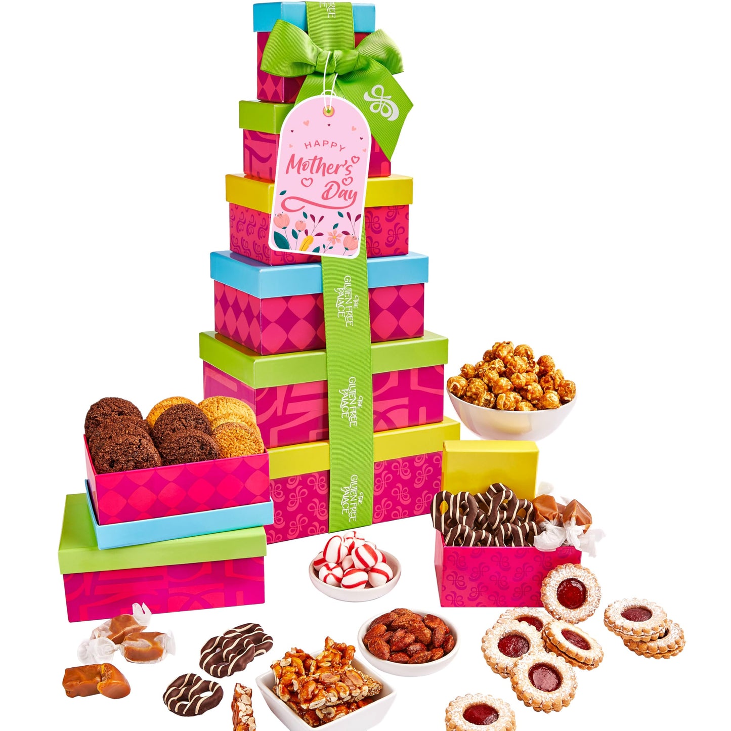 Gluten Free Palace Gift Basket Tower – Premium Gift Basket for Mother's Day – 6‑Tier Elegant Gluten Free Cookie Treat Tower for Families – Gourmet Kosher Gift Tower for Mom, Adults, Corporate, & Friends.