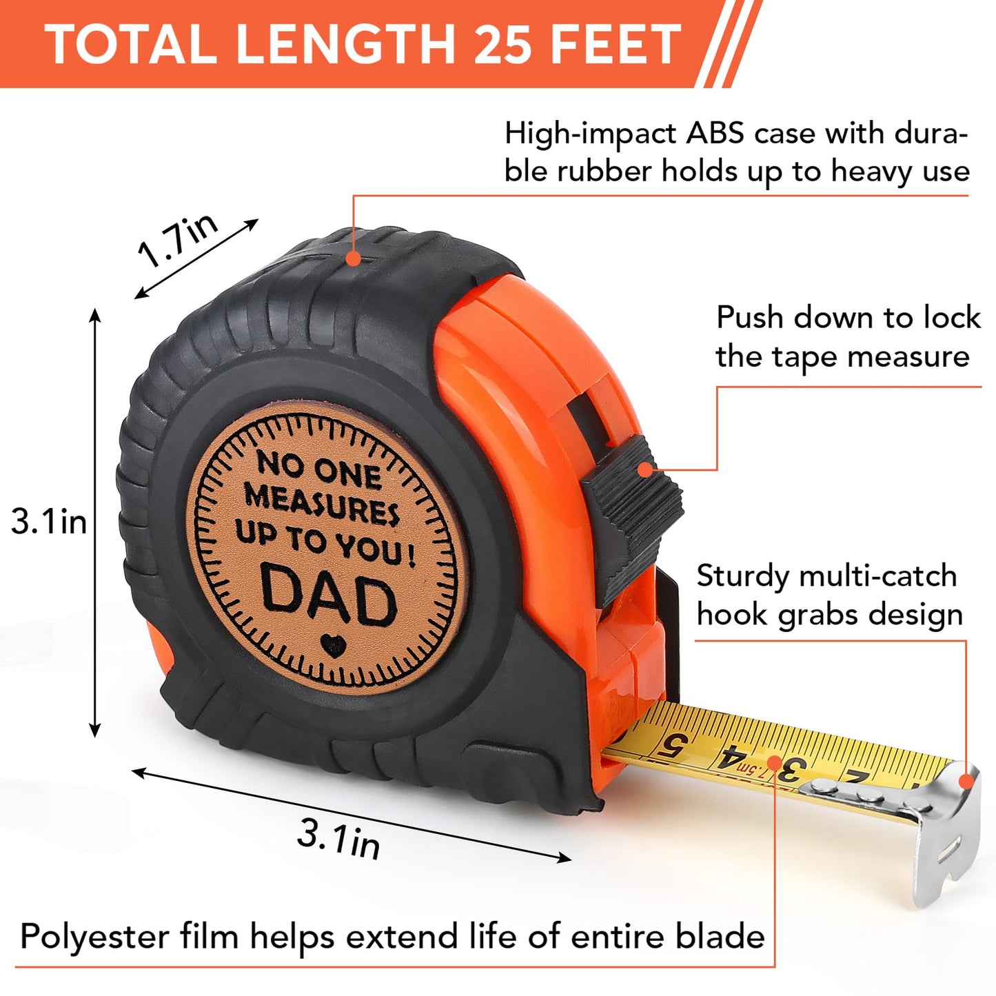 Fathers Day Dad Gifts from Daughter Son Wife, Dad Birthday Gifts, First Fathers Day for New Dad Daddy Useful Stuff, Best Dad Ever Gift, Father in Law Genuine Leather Engraved 25 FT Tape Measure Tools