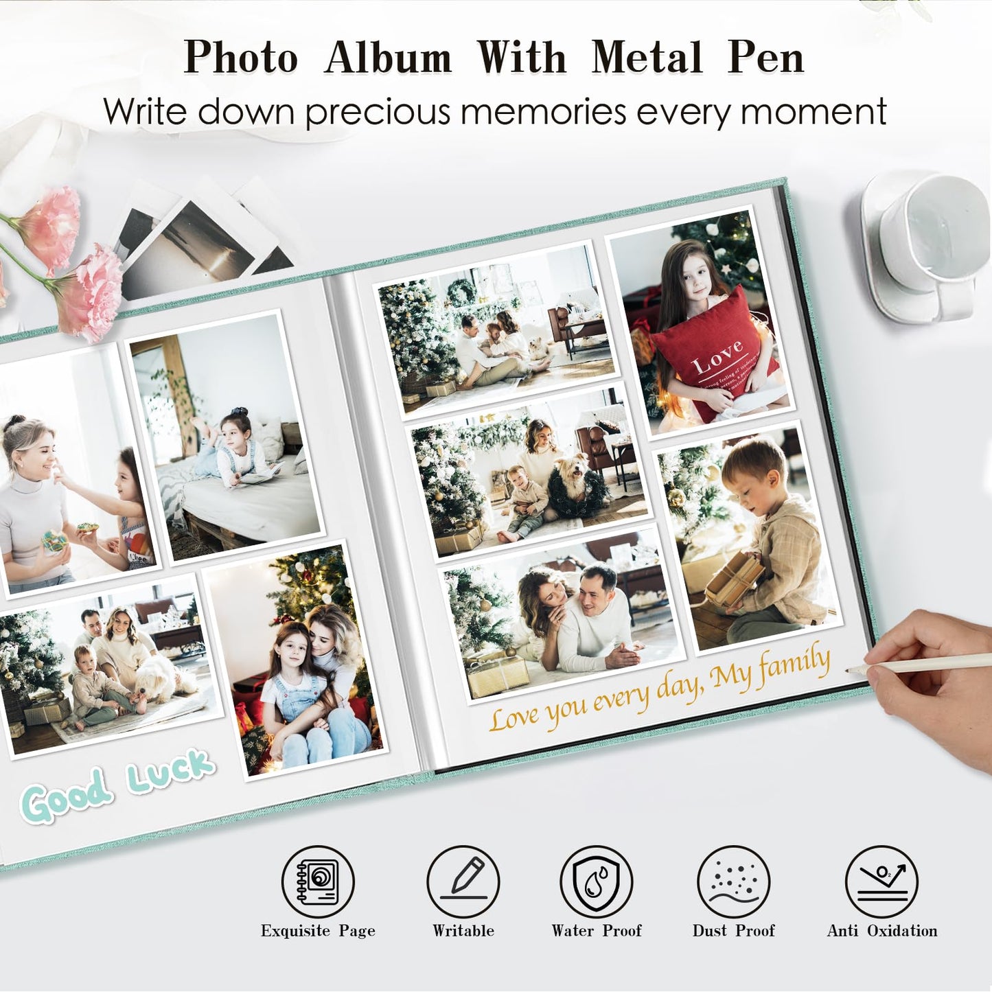 Spbapr Large Photo Album Self Adhesive 3x5 4x6 5x7 8x10 Pictures Magnetic Scrapbook 40 Blank Pages Linen Cover DIY Album with A Metal Pen
