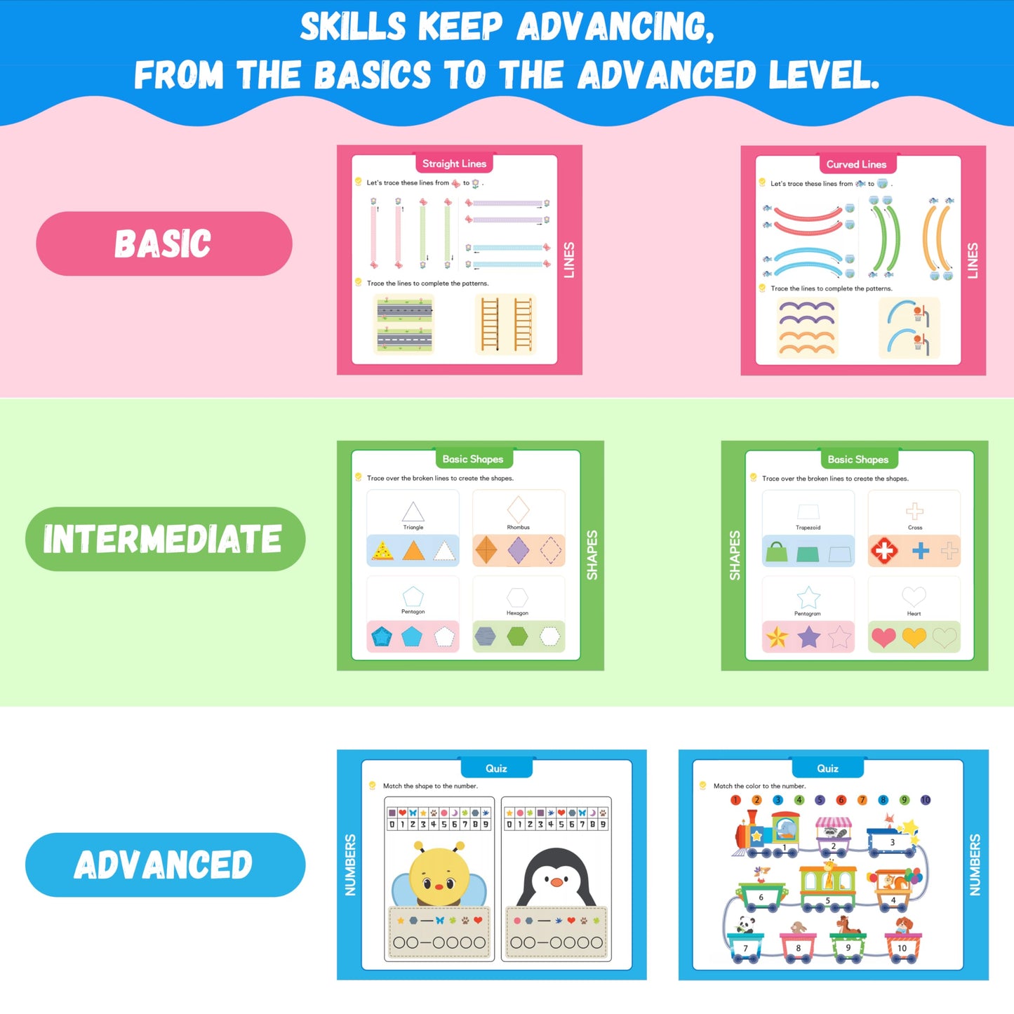 Lumikidz Preschool Learning Activities - Toddler Handwriting Practice and Tracing Books for Kids Ages 3-5, Montessori Busy Book, ABC Letter Number Workbooks, Autism Educational Gift for Boys and Girls