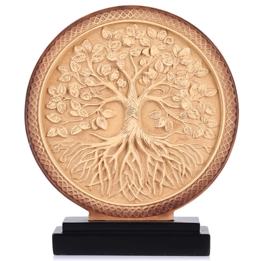 Tree of Life Sculpture for Home Decor,Above Cabinet Decor Kitchen,Boho Knick Knacks Shelf Decor Accent,Round Statue for Credenza Bookshelf Rustic Shabby Chic Center Pieces Decoration (Wood Color)