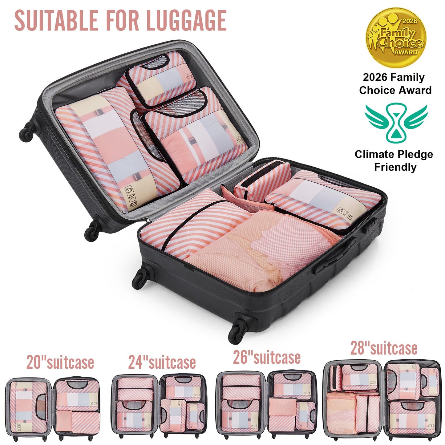 8 Set Packing Cubes for Travel Essentials, Suitcase Organizer Bags in 4 Sizes, Carry-On Luggage Accessories with Laundry Bag, Airplane Must Have, Gifts for Women Men