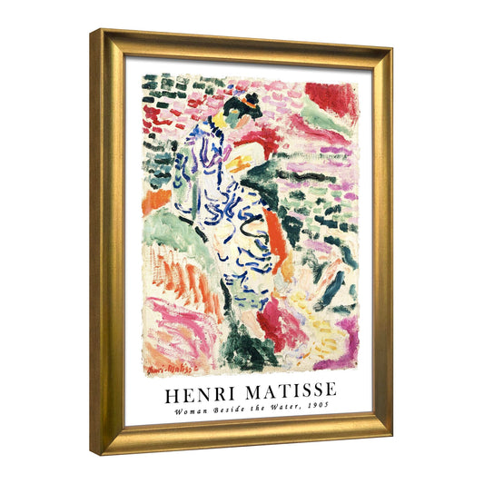 Wieco Art Large Framed Wall Art Woman Beside the Water 1905 by Henri Mattise Abstract Colorful Art Matisse Posters Canvas Prints for Wall and Home Office Decorations Bronze Gold Frame