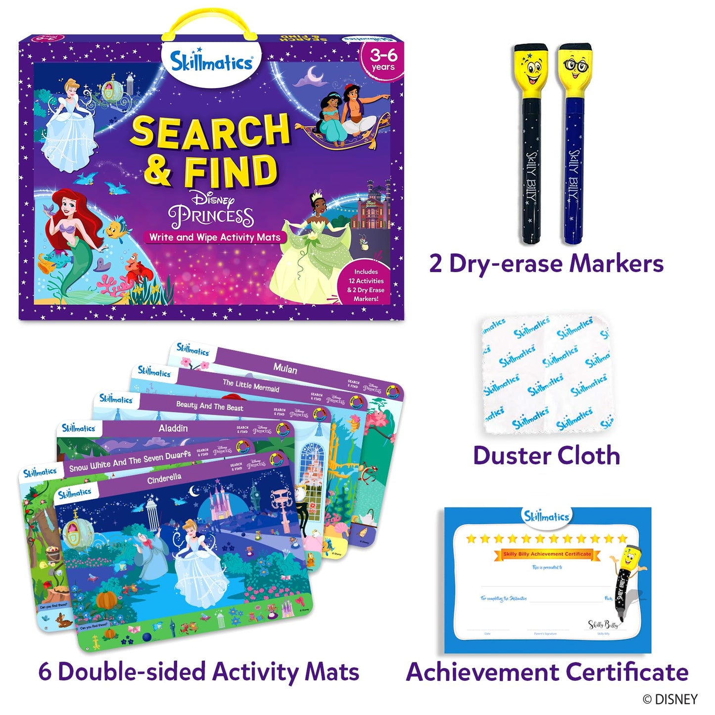 Skillmatics Search and Find Disney Princess Educational Game - Reusable Preschool Learning Activities, Perfect for Toddlers & Kids Who Love Toys, Art & Crafts, Gifts for Boys & Girls Ages 3, 4, 5, 6