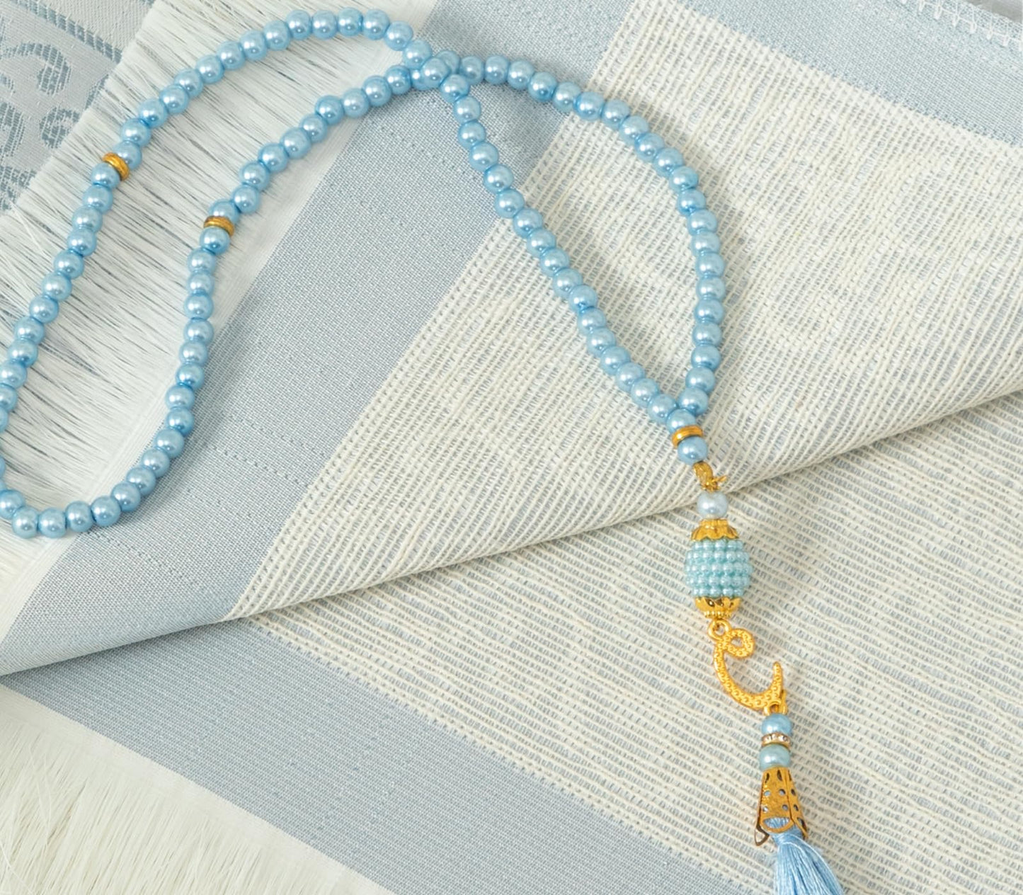 Prien Muslim Prayer Rug with Tasbih and Portable Bag, Muslim Gift for Women Men, Mubarak Islamic Box, Soft Mat Islam Gifts Set, Turkish Sajadah for Ramadan, Eid, Hajj, Travel, Pray (Blue)