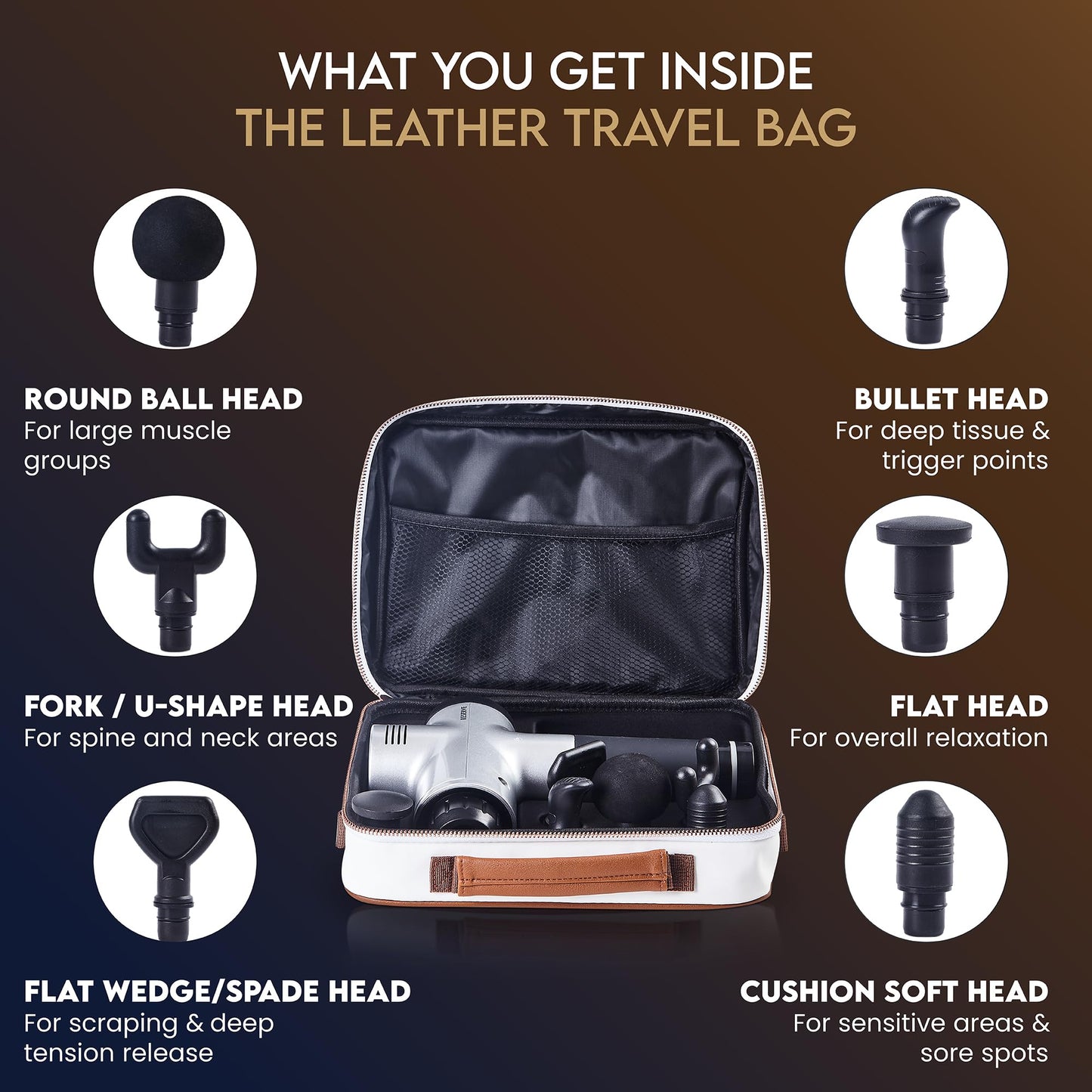 Reserve Gifts Co. Massage Gun Gift with Carrying Case - Deep Tissue Back Massager for Pain Relief with 6 Percussion Relaxation Heads - Silent Brushless Motor, Gift for Wife, Mother (White/Pearl)