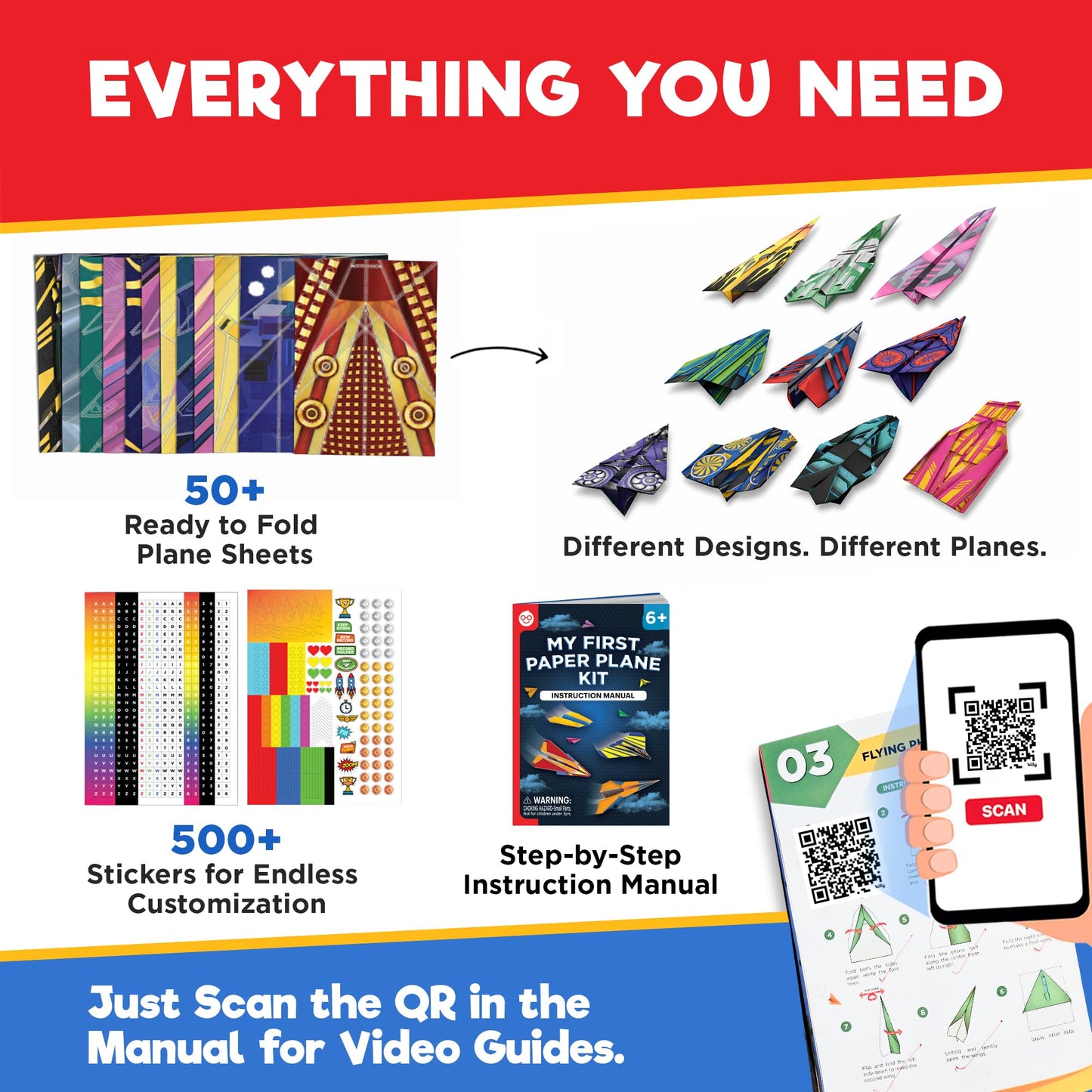 Doctor Jupiter My First Paper Airplane Book Kit for Kids Ages 6+ | Make & Fly 50+ Paper Airplanes with 500+ Stickers |Birthday Gift Ideas for 6-7-8-9-10 Year Old Boys & Girls | Airplane Toy, Craft Kit