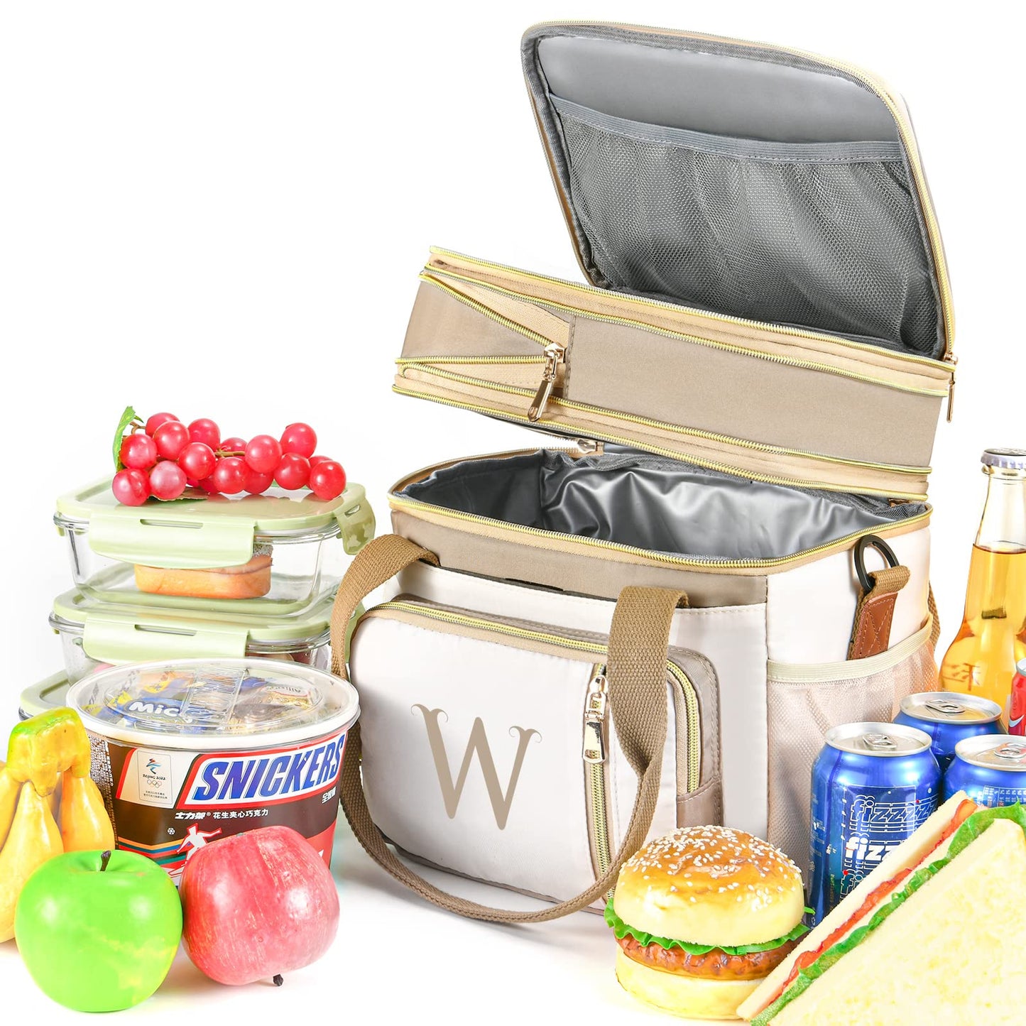 LOKASS Personalized Initial Lunch Bag for Women, 16L Large Insulated Adult Lunch Box Leakproof LunchBox, Mother's Day Lunch Bag with Strap Gifts for Wife, Mom & Friends for Work, Picnic, Travel C