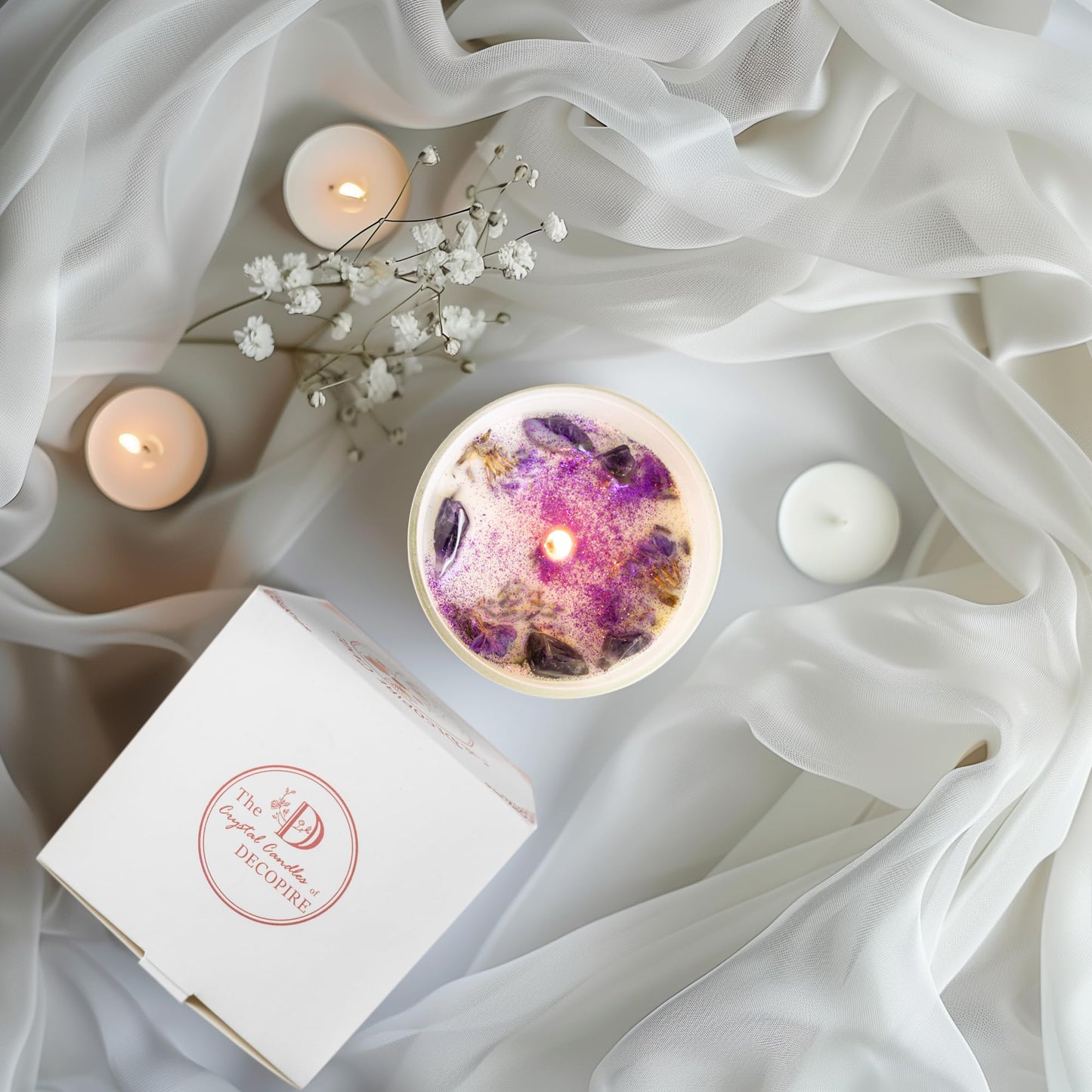 Love Candle Anniversary Wedding Gifts, Engagement Gift, Amethyst Crystal Candle, Couple Gifts for Her, Men, Women, Husband, Wife, Girlfriend, Valentine’s Day, Christmas, Birthday, Rose Scented Candle