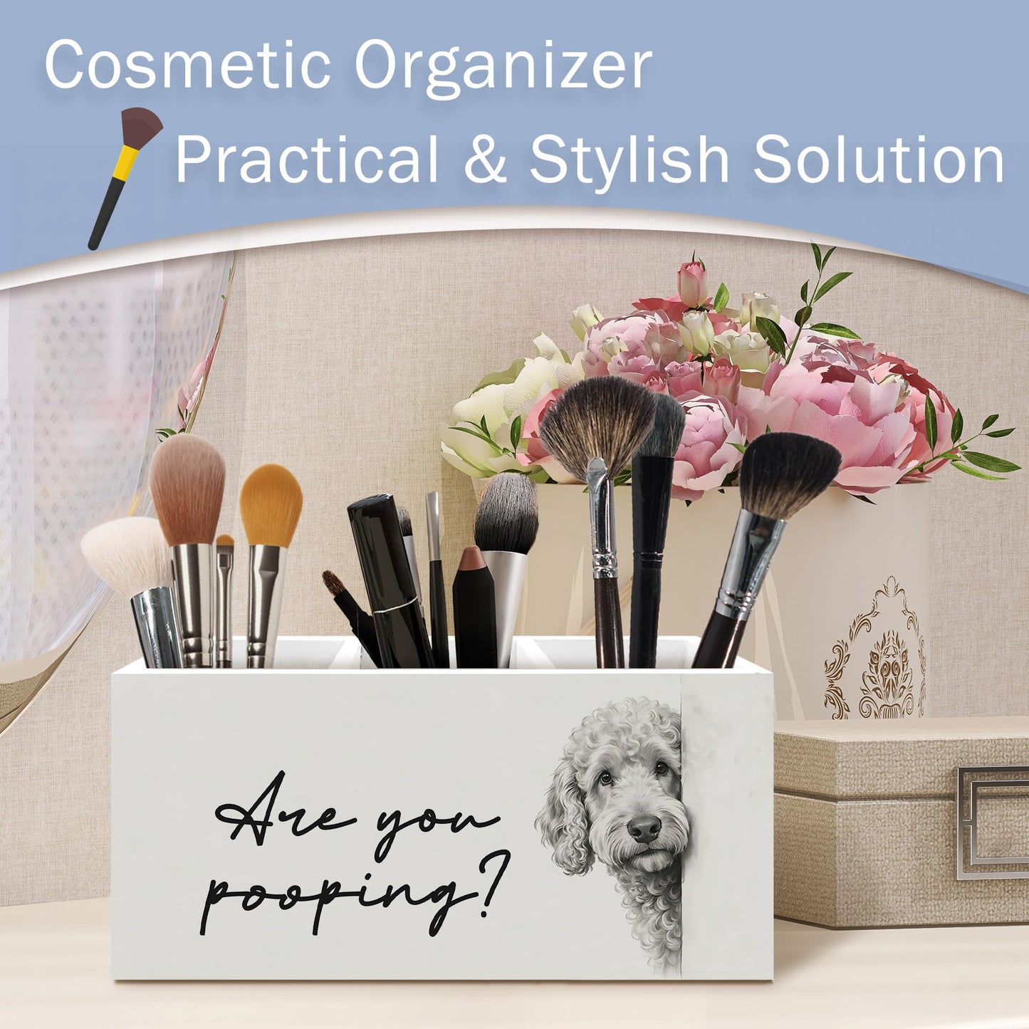 laveliabel Goldendoodle Gifts Pen Pencil Holder for Desk, Dog Lover Gifts for Women, Dog Bathroom Decor, Funny Goldendoodle Wooden Desk Pen Pencil Holder Organizer for Home Bathroom Decor