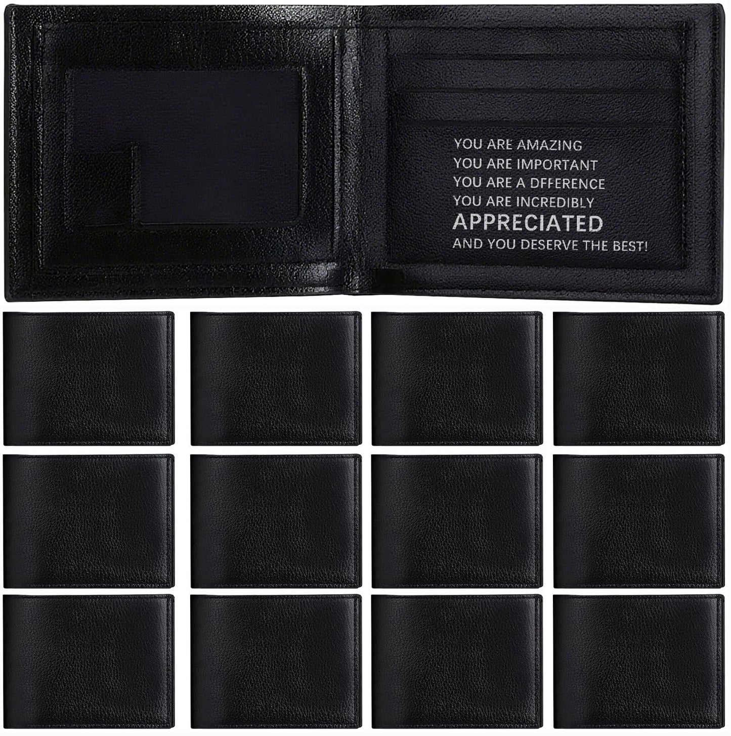 WZMYO 12 Pcs Leather Wallet for Men Bulk-APPRECIATED Thank You Gifts for Employees Coworkers Appreciation-Father's Day/Graduation/Teacher Appreciation/Retirement/Birthday Gifts for Men(Black)