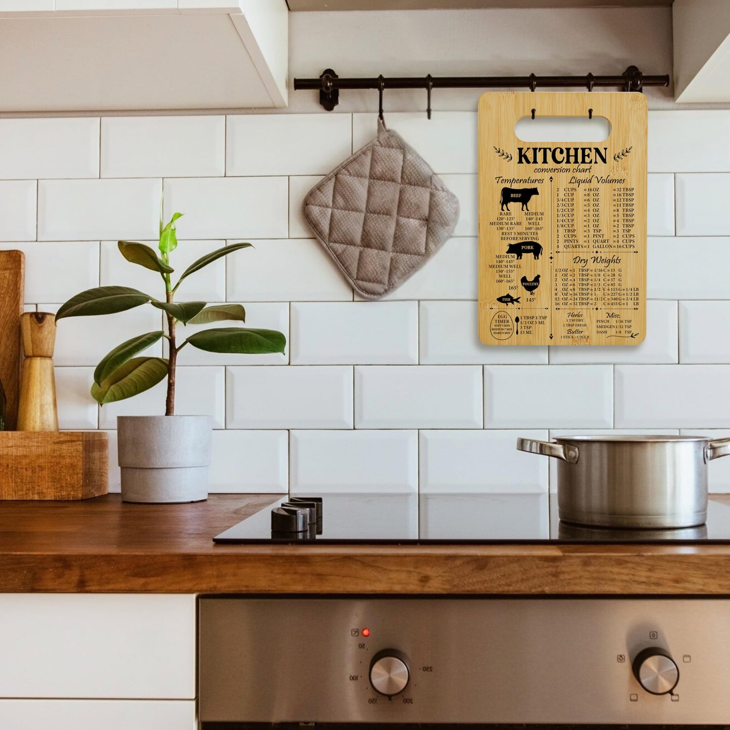 Unique Gifts for Women Mom, Kitchen Conversion Chart Bamboo Cutting Board, Charcuterie Board for Kitchen Decor, Cooking Gifts for Couple Neighbor Family Friends -16