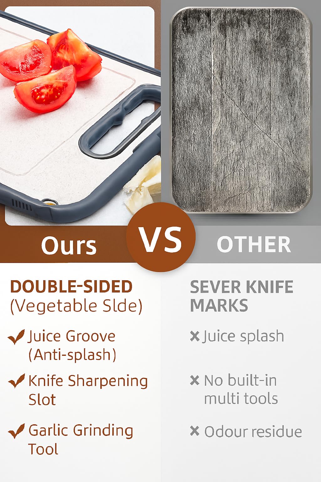 SEQ Premium 4-in-1 Stainless Steel Cutting Board with Knife Sharpener, Garlic Grater and Thawing Plate Double-Sided Metal Chopping Board for Meat, Vegetables, Fruits Durable Easy to Clean Kitchen Tool