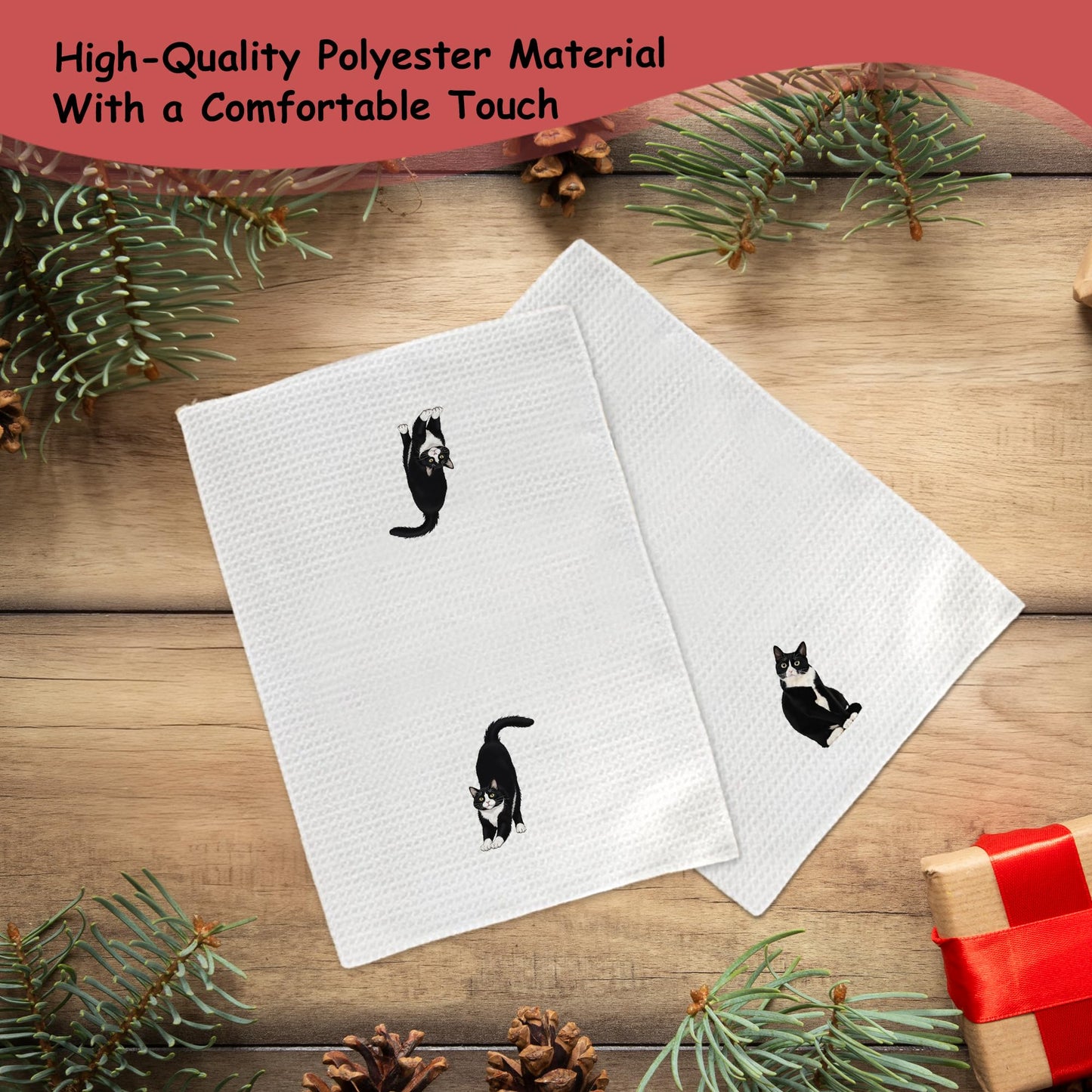 Exqcom Funny Tuxedo Cat Kitchen Towels Set of 2, Cat Lover Mom Lady Gifts Hand Towels for Bathroom Kitchen, Black and White Kitty Kitten Decorative Dish Towels Drying Cloth, 16x24 Inch Set of 2