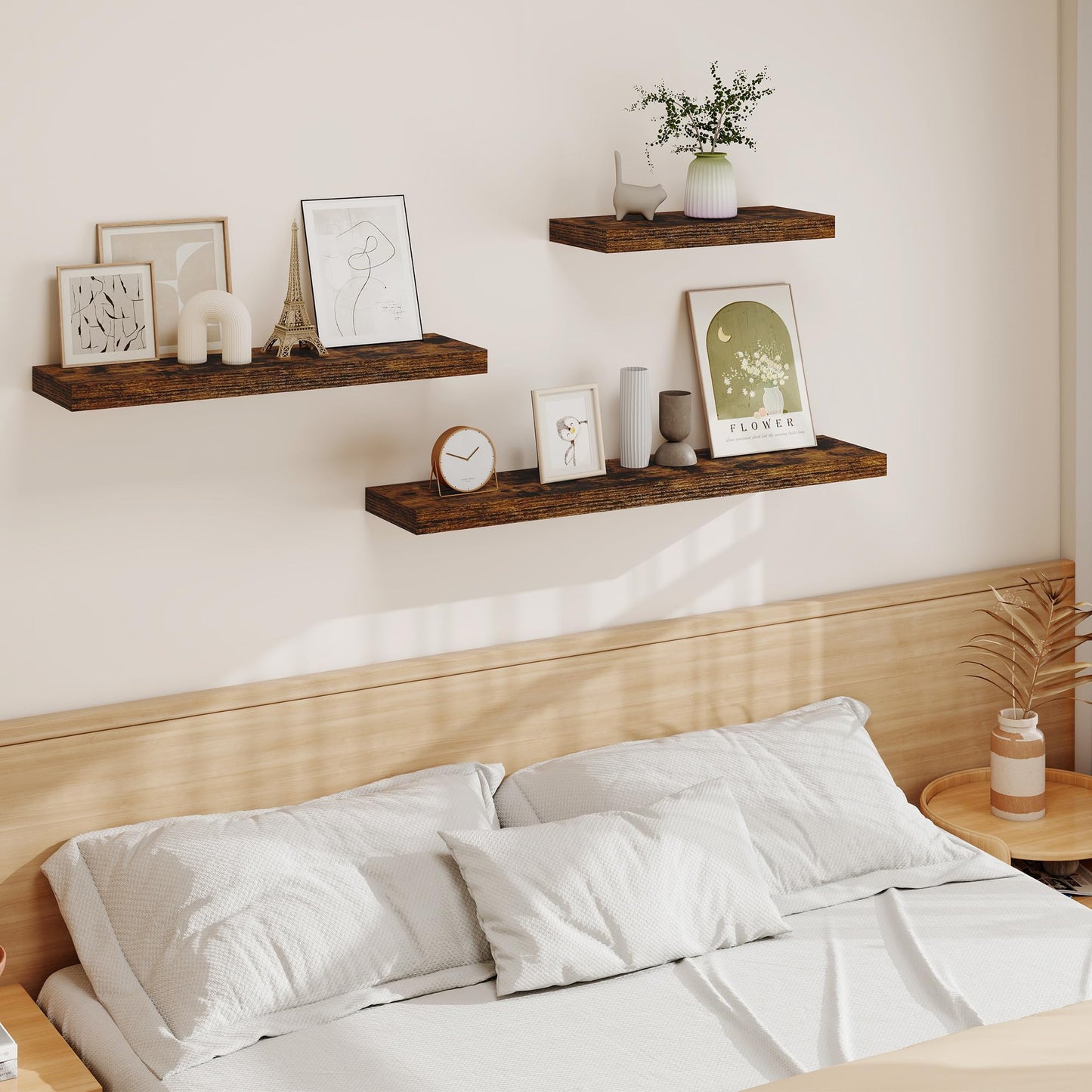 Vivelove Floating Shelves for Wall Mounted, 24 Inch Bathroom Shelves, Display Shelf for Living Room Kitchen Bedroom Office Farmhouse Home Decor, 24" X 9.3" X 1.5" - Set of 2, Rustic Brown
