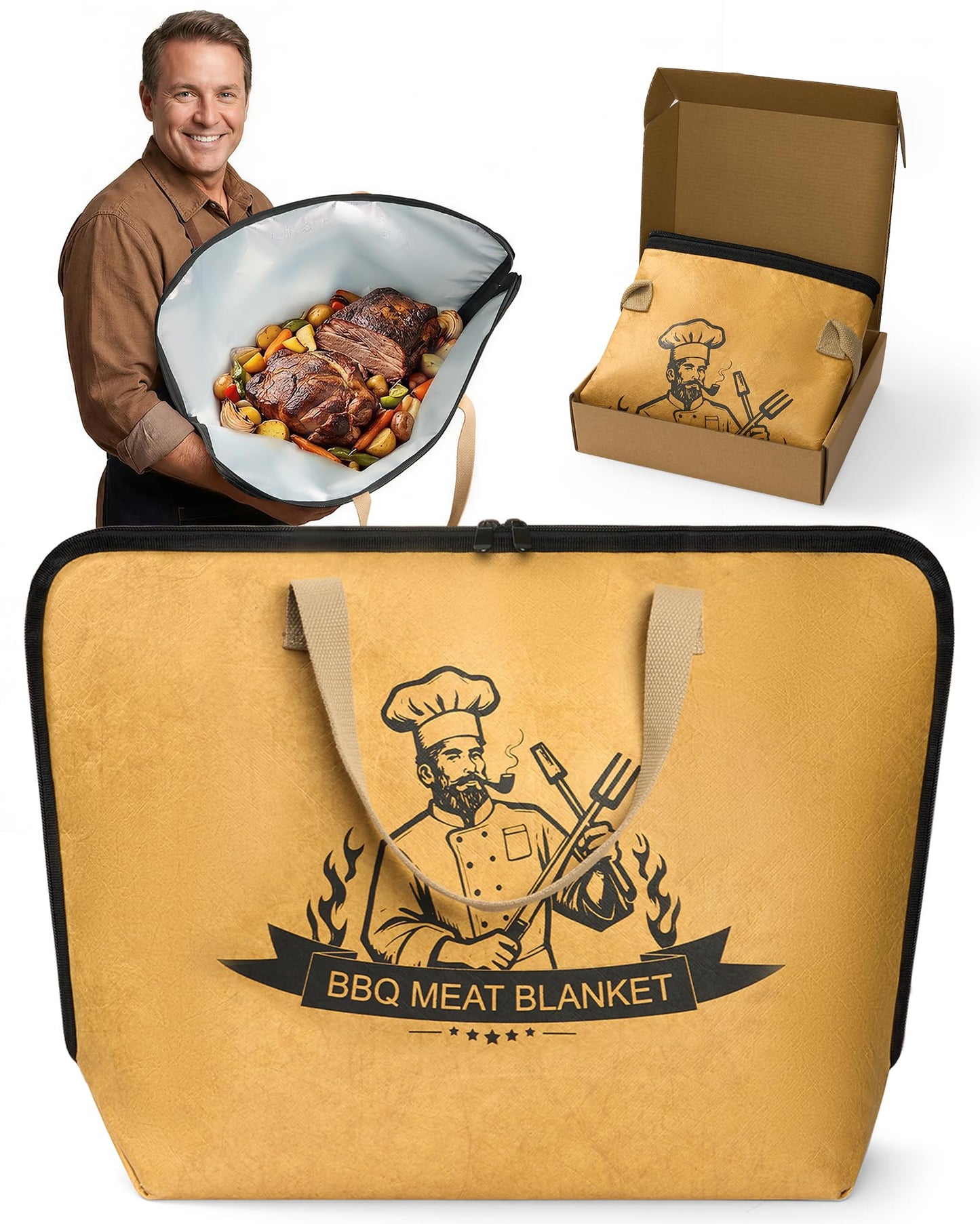 Elviros Travel BBQ Blanket for Resting Meat, Reusable Meat Resting Bag for Grilling Accessories with Wide Mouth for Large Briskets, Smoker Accessories Gifts for Men Dad and BBQ Lovers (21in, Brown)