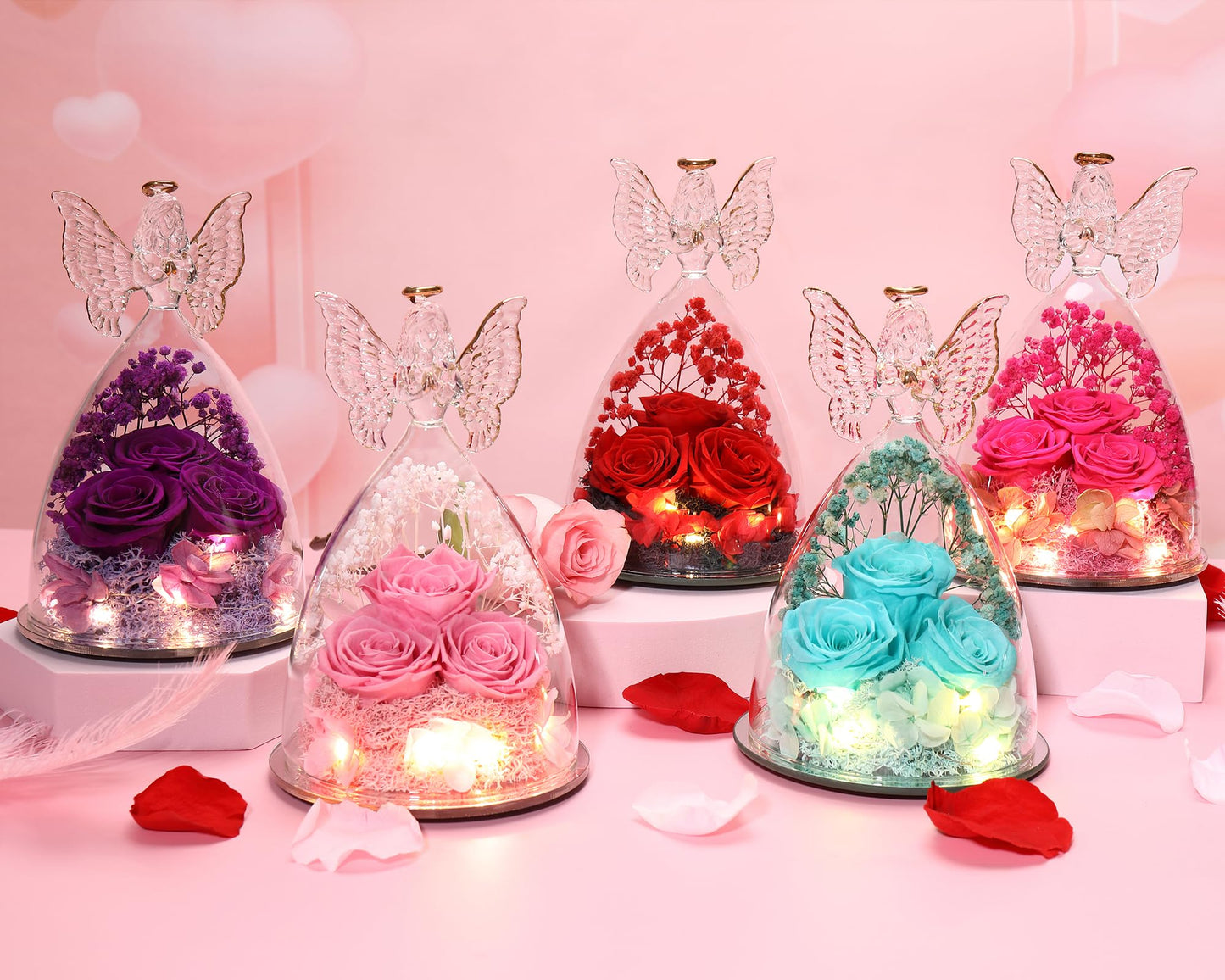 Tiaronics Mothers Day Rose Gifts for Women Preserved Real Flower in Glass Angel Figurines Roses for Delivery Prime Birthday Gifts for Mom Grandma Girlfriend Wife Her, Full Purple