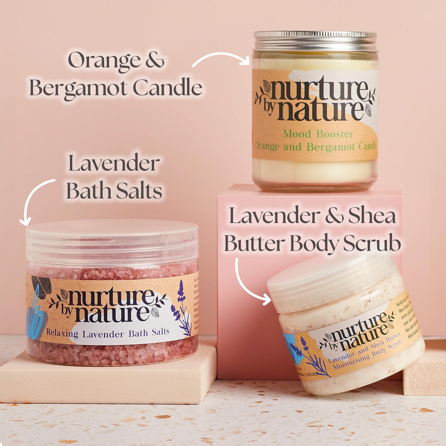 Nurture by Nature Spa Gifts for Women - Self Care Gift Set & Spa Gift Basket for Women, 6 Piece Bath Set with Candle, Bath Bomb, Salts & Pillow Spray - Relaxation Gifts, Mothers Day Gifts for Mom