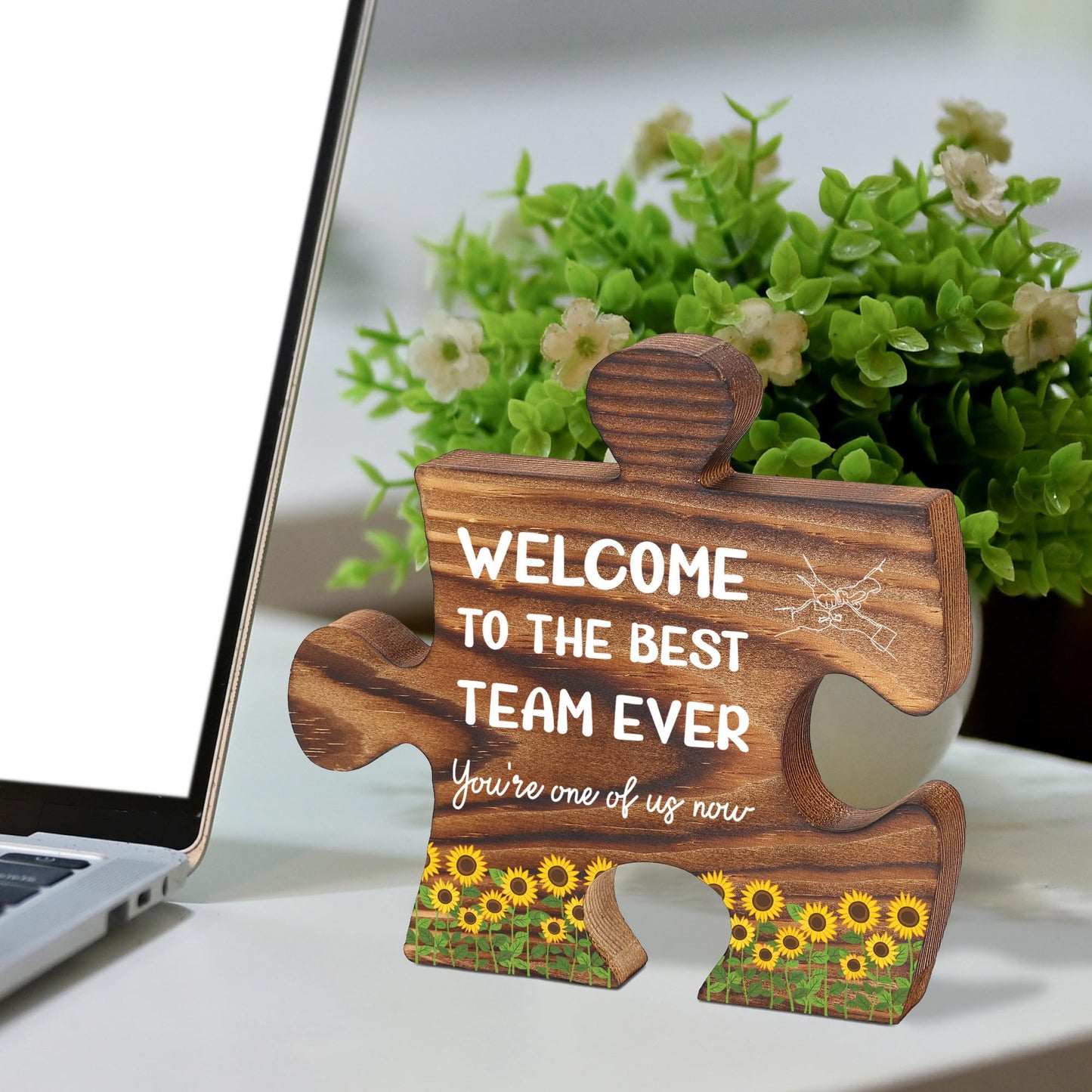 Welcome to the Team Puzzle Desk Sign for New Coworker Employee, Office Decor Gift for Women Men, Onboarding Thank You Present for Team Member, Work Anniversary, Promotion, Birthday - FSE357
