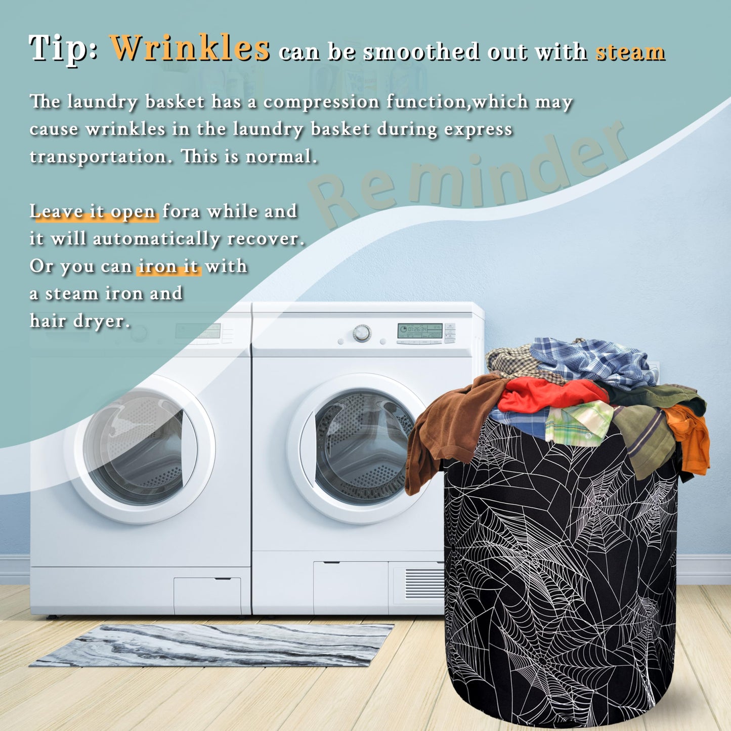 Spider Web Laundry Hamper Funny Halloween Laundry Basket With Handles Foldable Oxford Cloth Colorful Tote Bag Clothes Toy Storage Bucket 18.9" x 16.5" For Bathroom/Laundry/Bedroom
